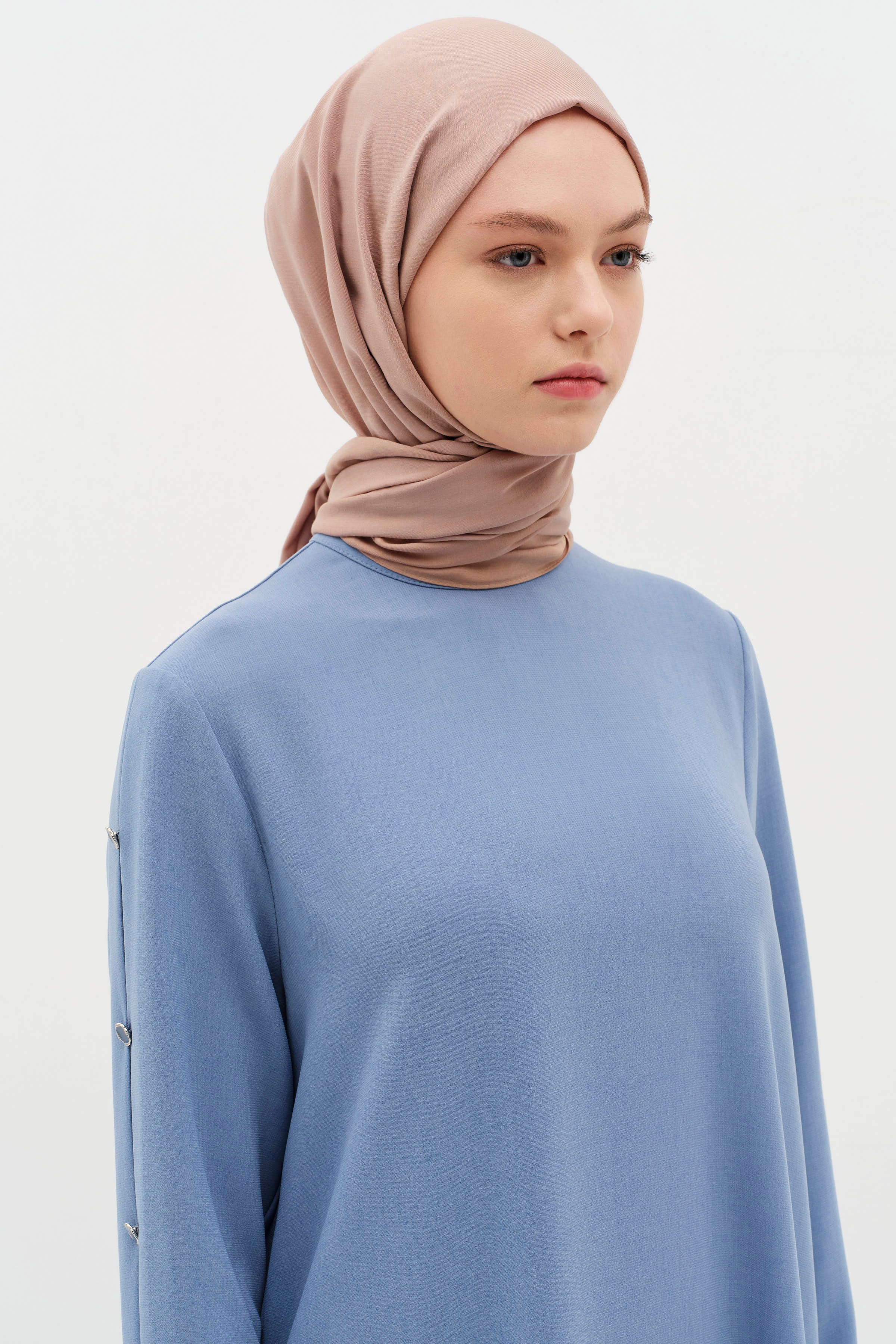 Natural Ton Sür Ton Kenarlı Şal - Açık Kahve TUĞBA