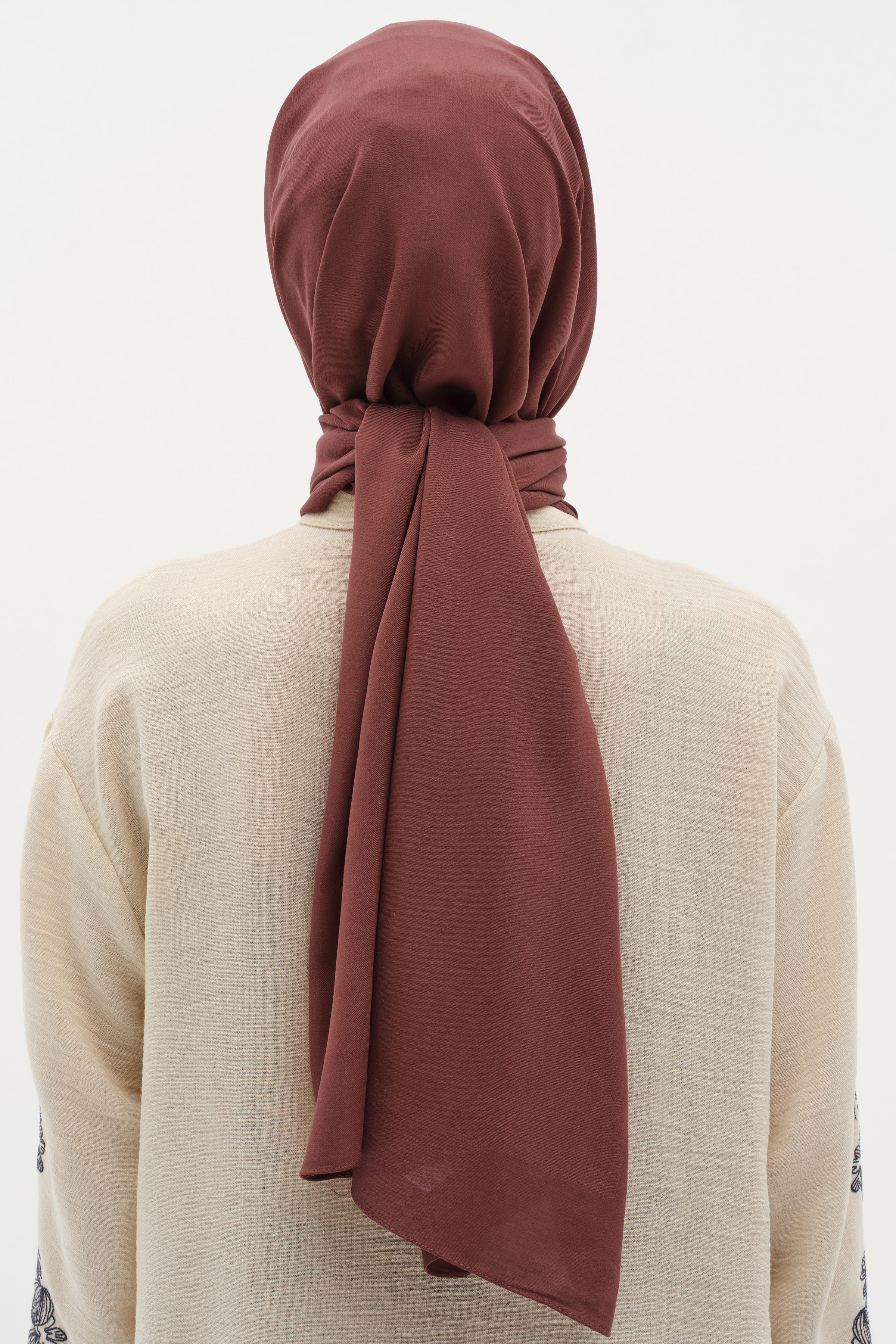 Natural Ton Sür Ton Kenarlı Şal - Bordo TUĞBA