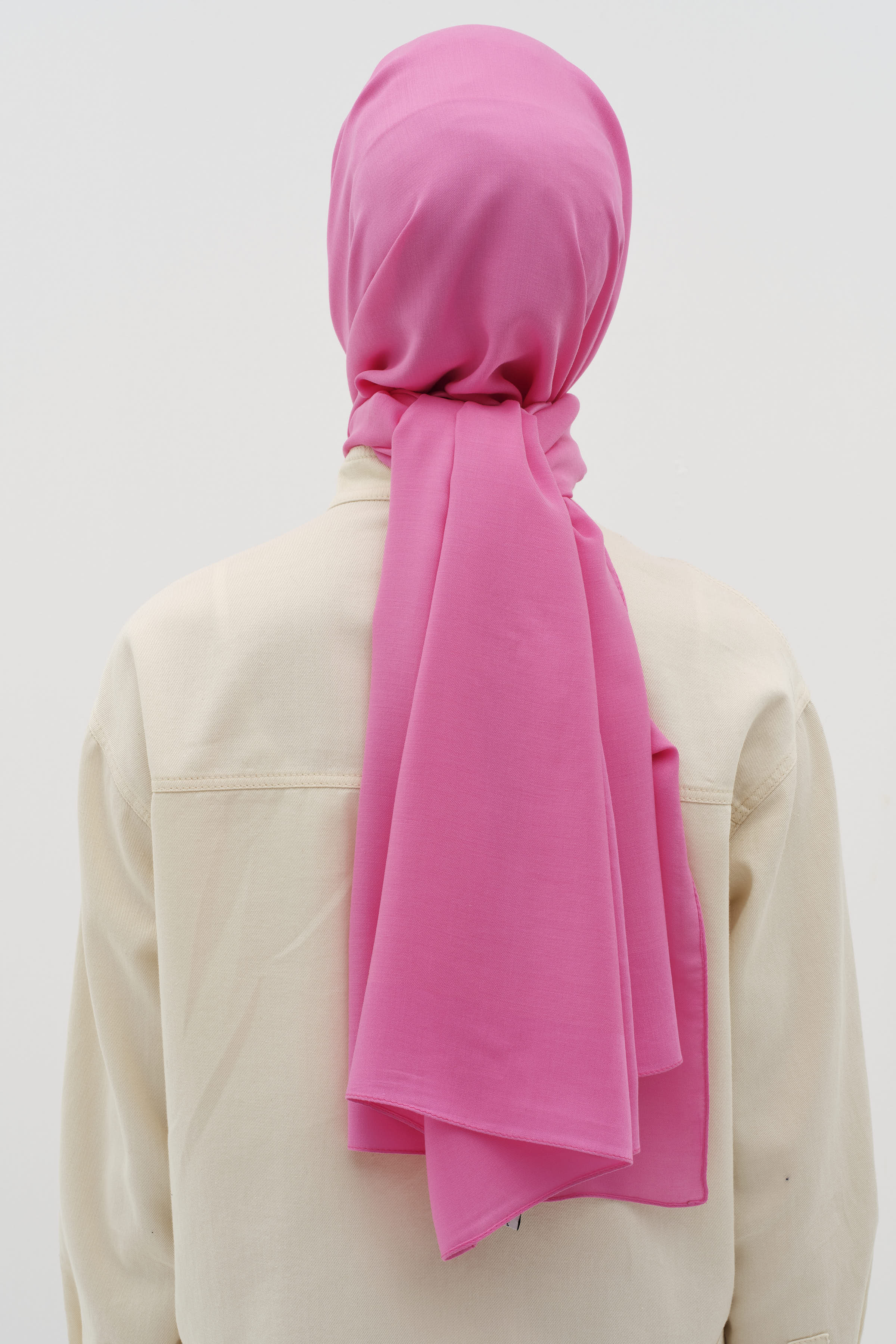 Natural Ton Sür Ton Kenarlı Şal - Fuşya TUĞBA