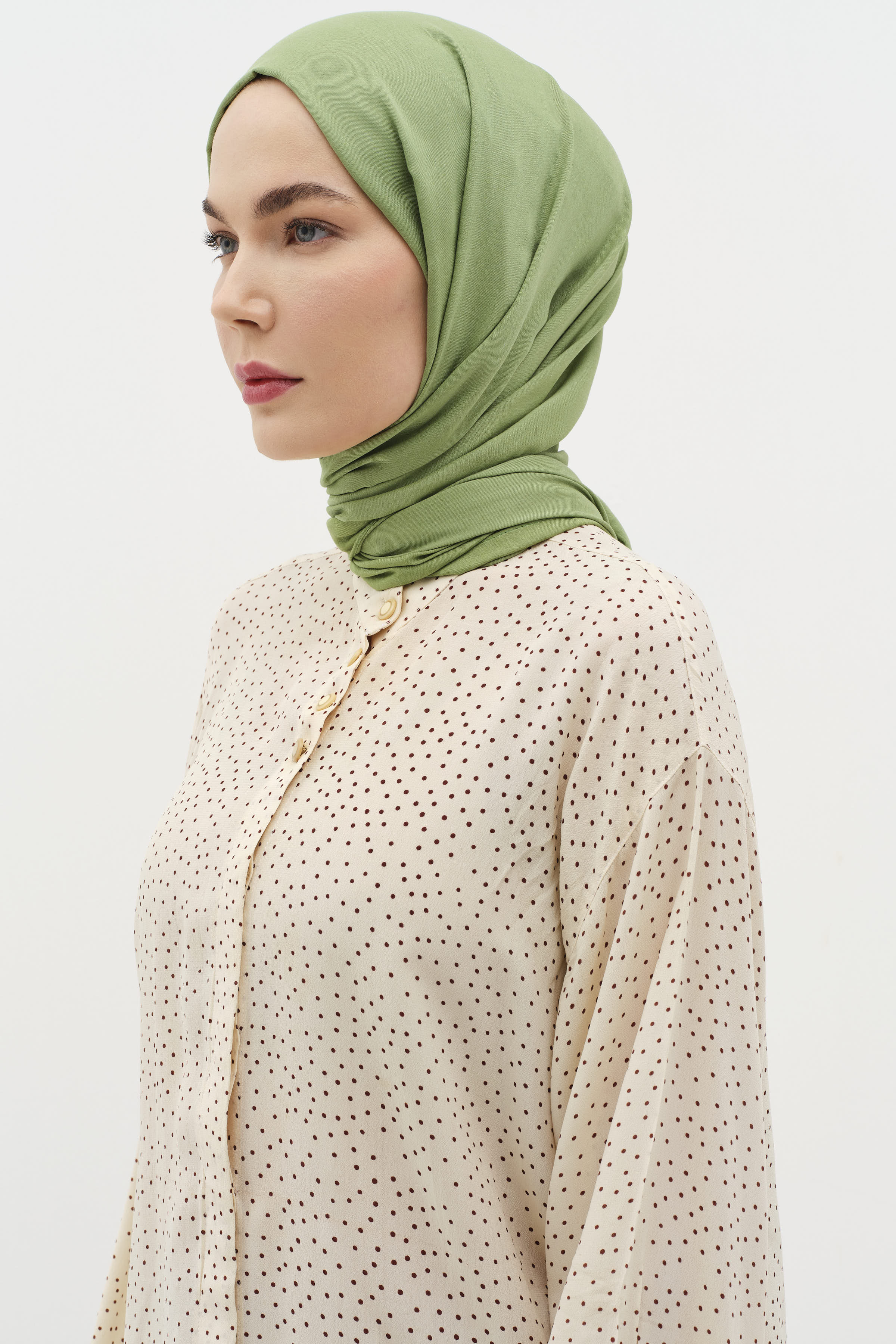 Natural Ton Sür Ton Kenarlı Şal - Göl Yeşili TUĞBA