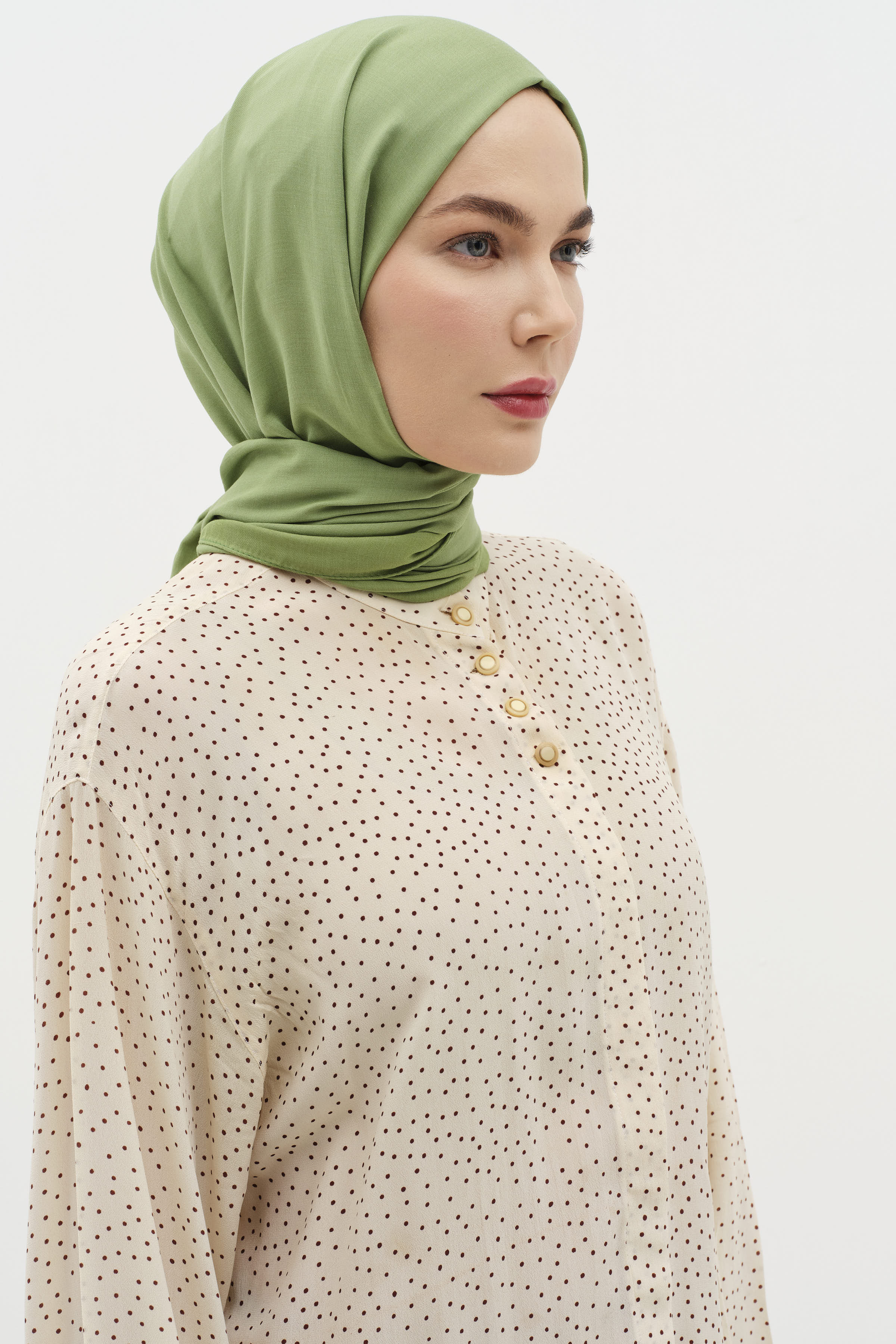 Natural Ton Sür Ton Kenarlı Şal - Göl Yeşili TUĞBA