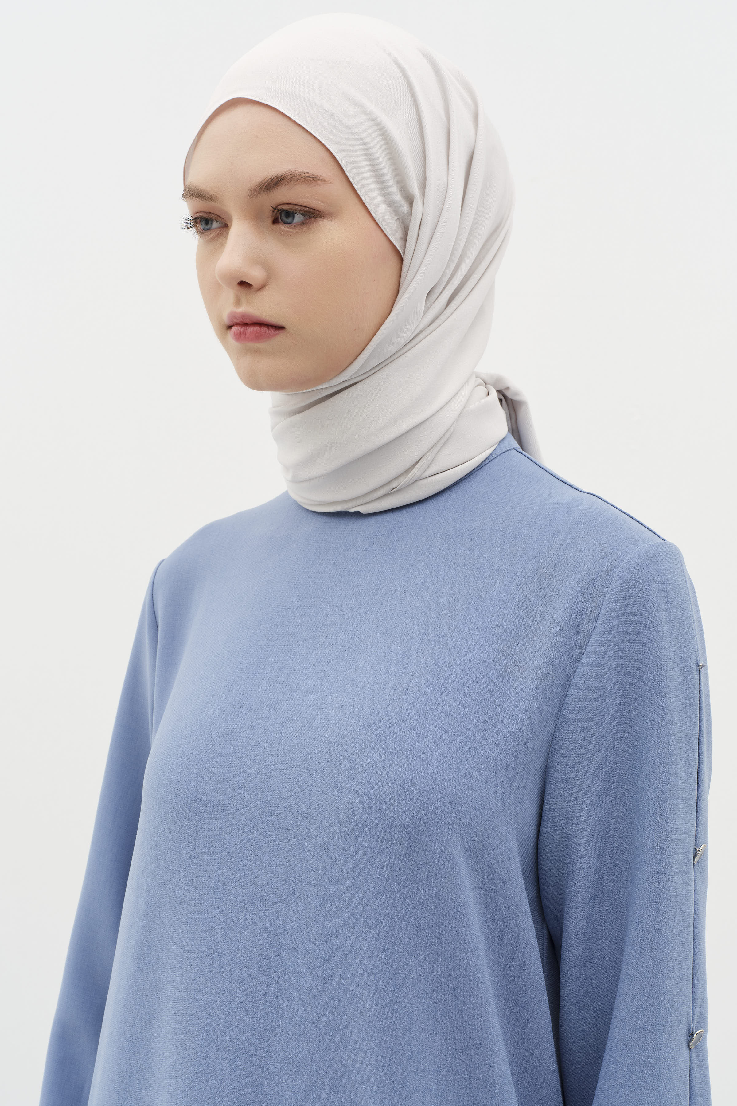 Natural Ton Sür Ton Kenarlı Şal - Gri TUĞBA