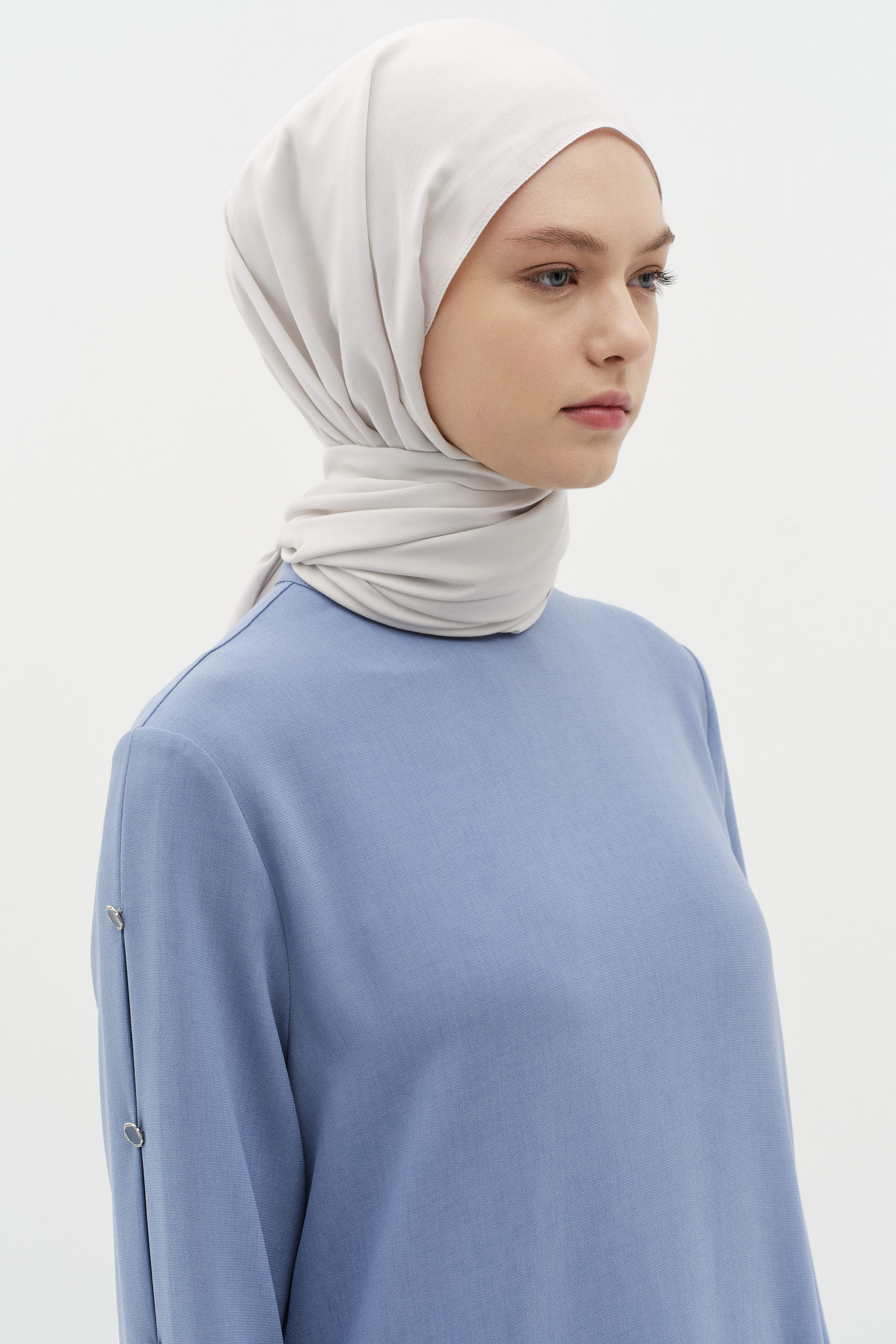 Natural Ton Sür Ton Kenarlı Şal - Gri TUĞBA