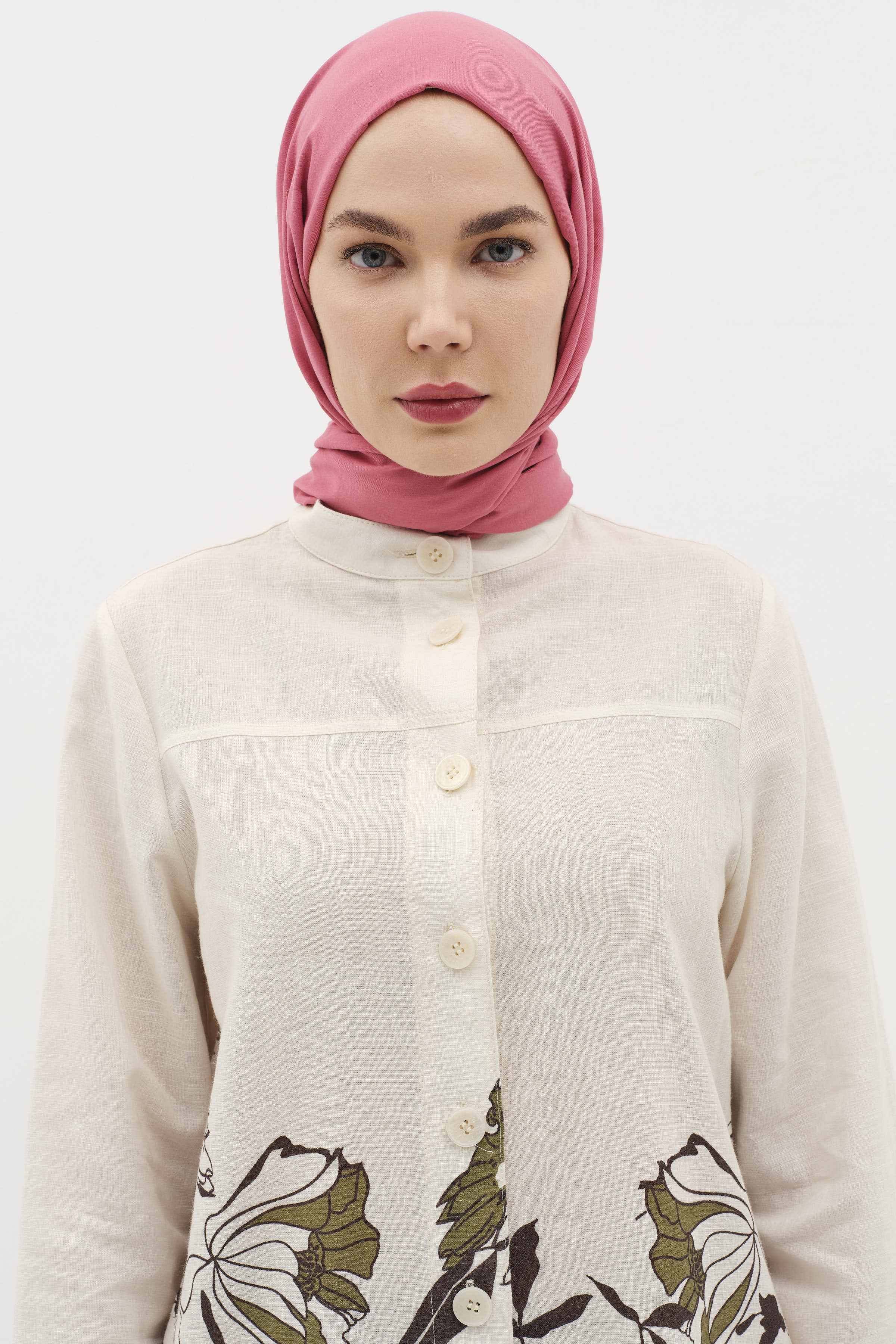 Natural Ton Sür Ton Kenarlı Şal - Gül Kurusu TUĞBA