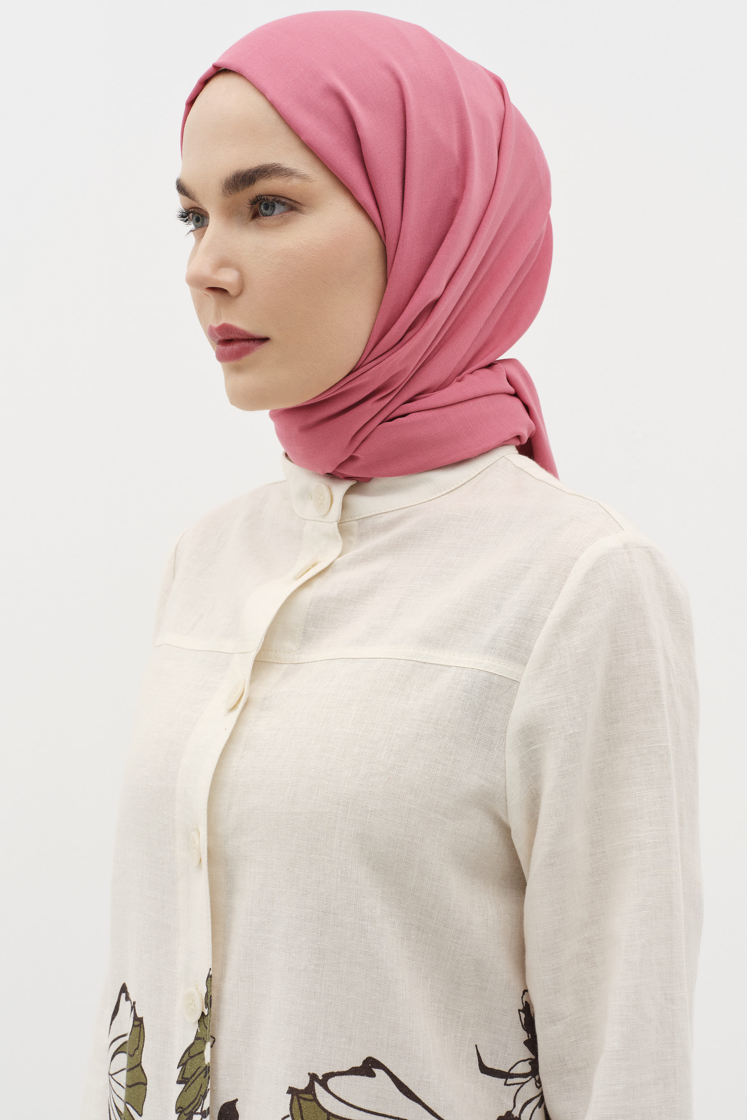 Natural Ton Sür Ton Kenarlı Şal - Gül Kurusu TUĞBA