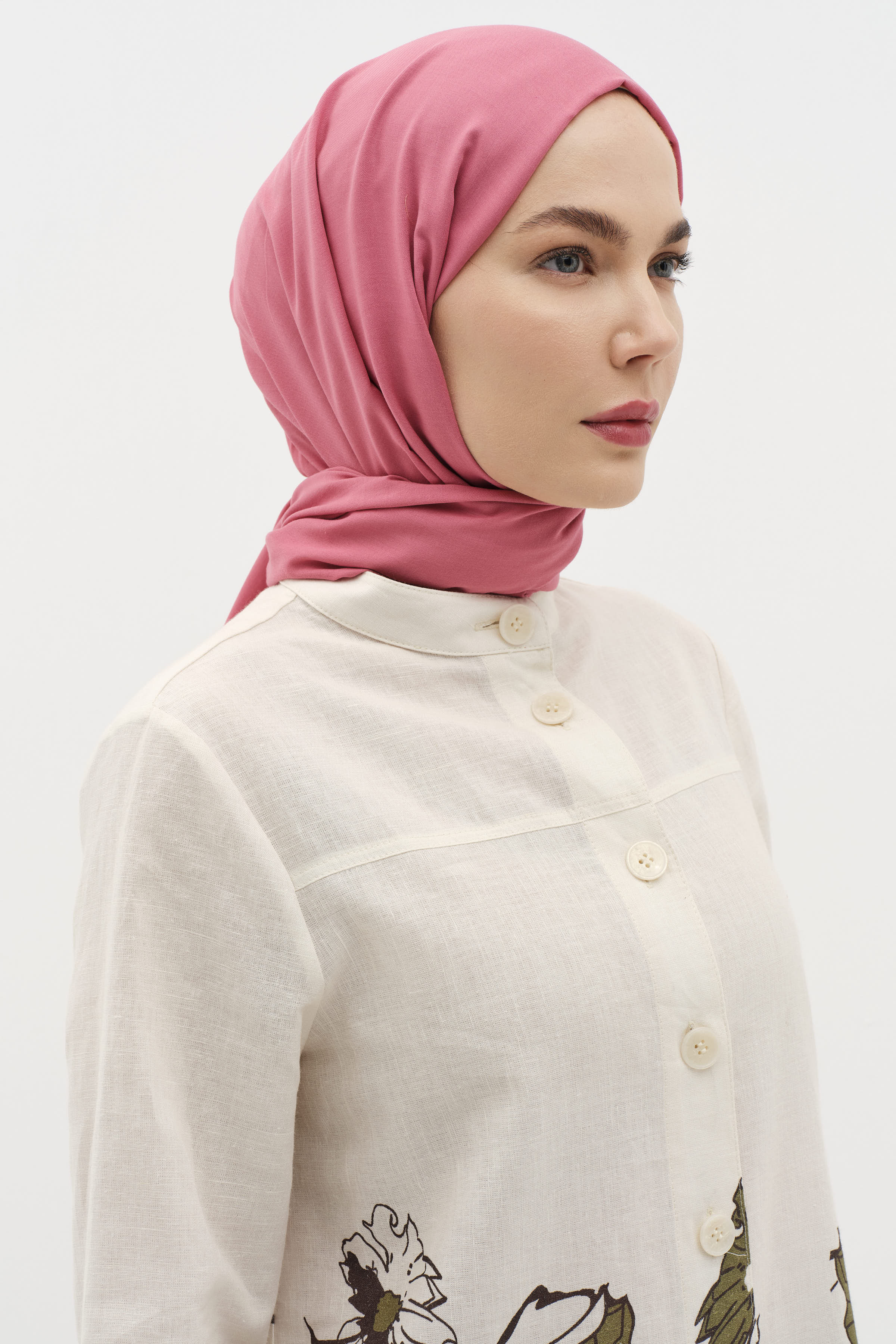 Natural Ton Sür Ton Kenarlı Şal - Gül Kurusu TUĞBA