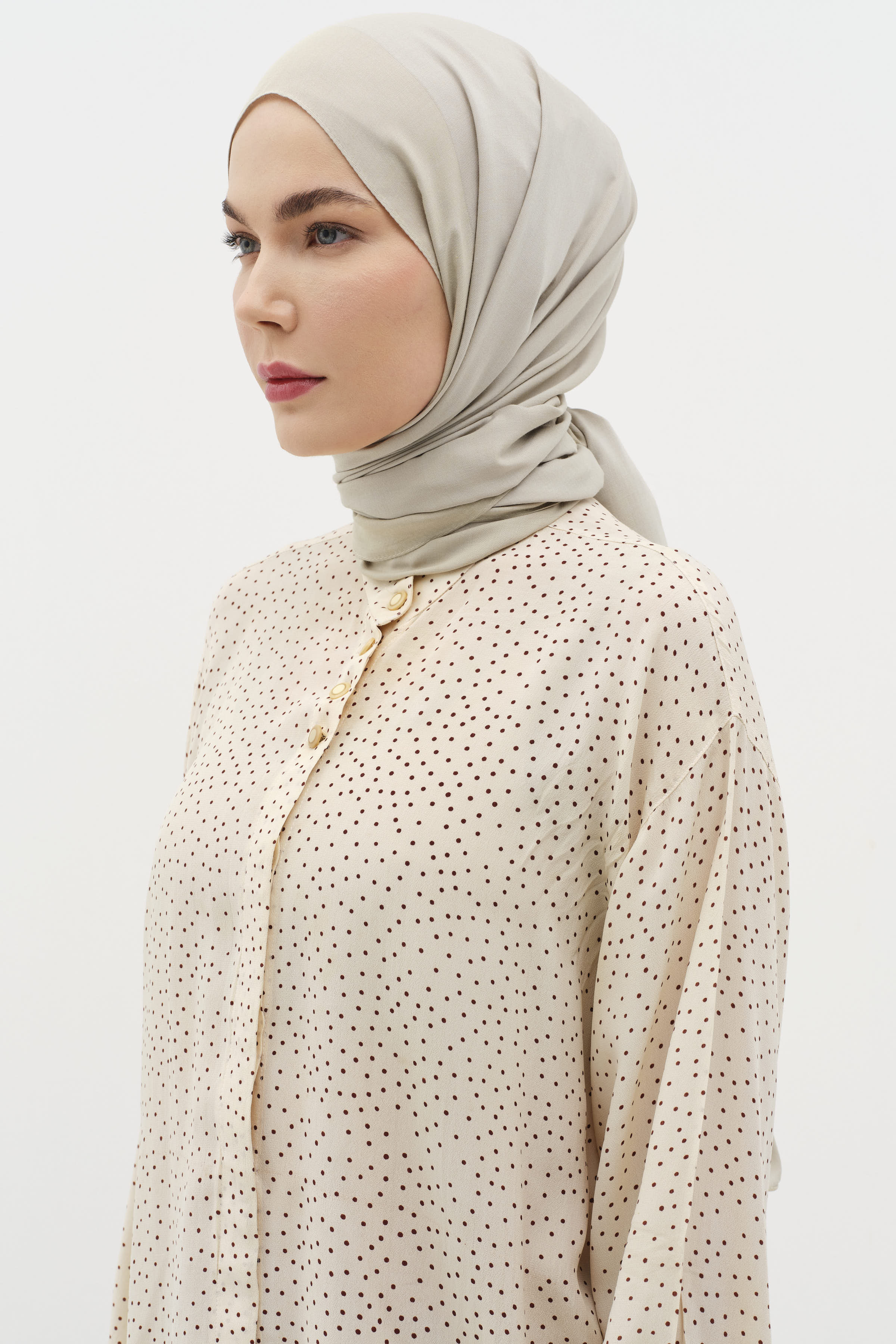 Natural Ton Sür Ton Kenarlı Şal - Haki TUĞBA