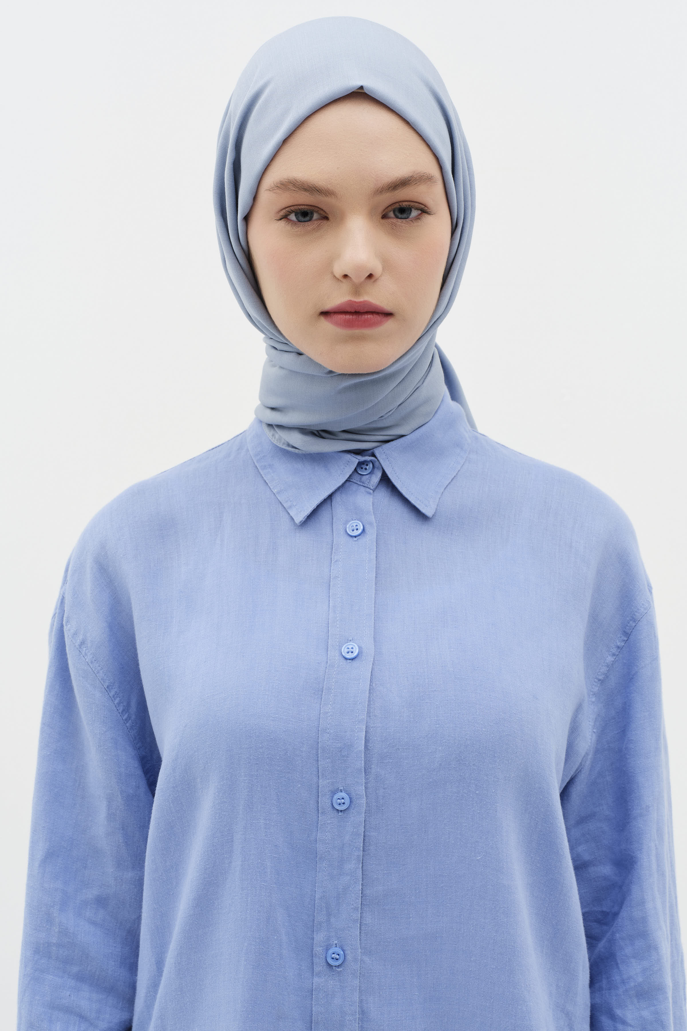 Natural Ton Sür Ton Kenarlı Şal - İndigo TUĞBA