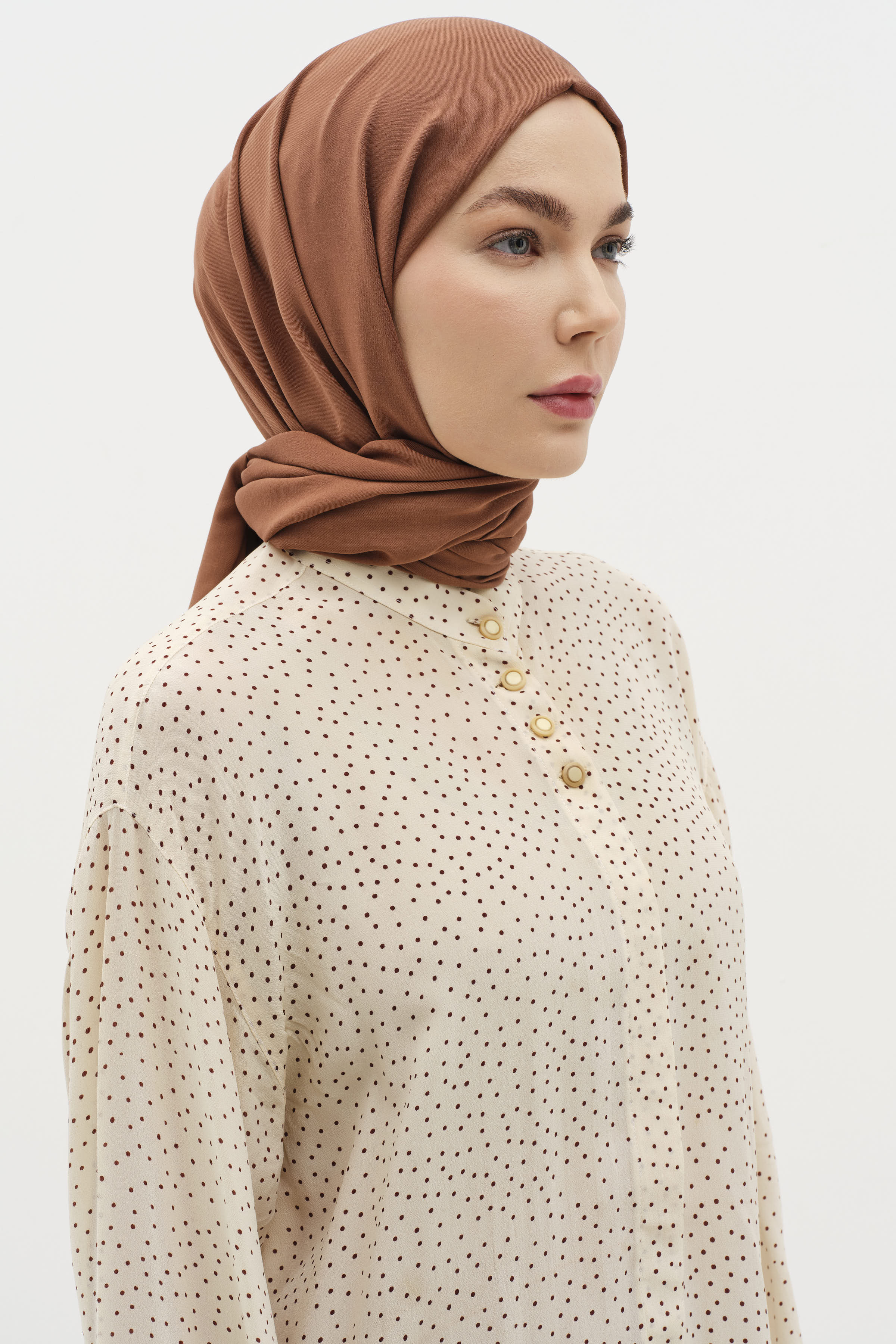 Natural Ton Sür Ton Kenarlı Şal - Kahve TUĞBA