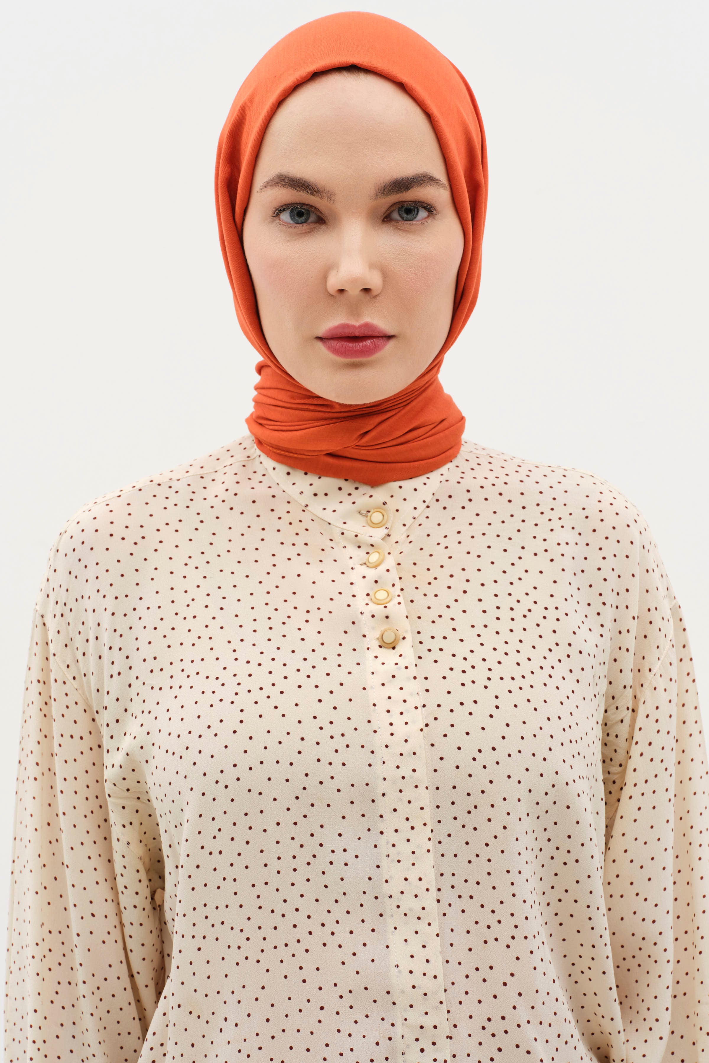 Natural Ton Sür Ton Kenarlı Şal - Kiremit TUĞBA