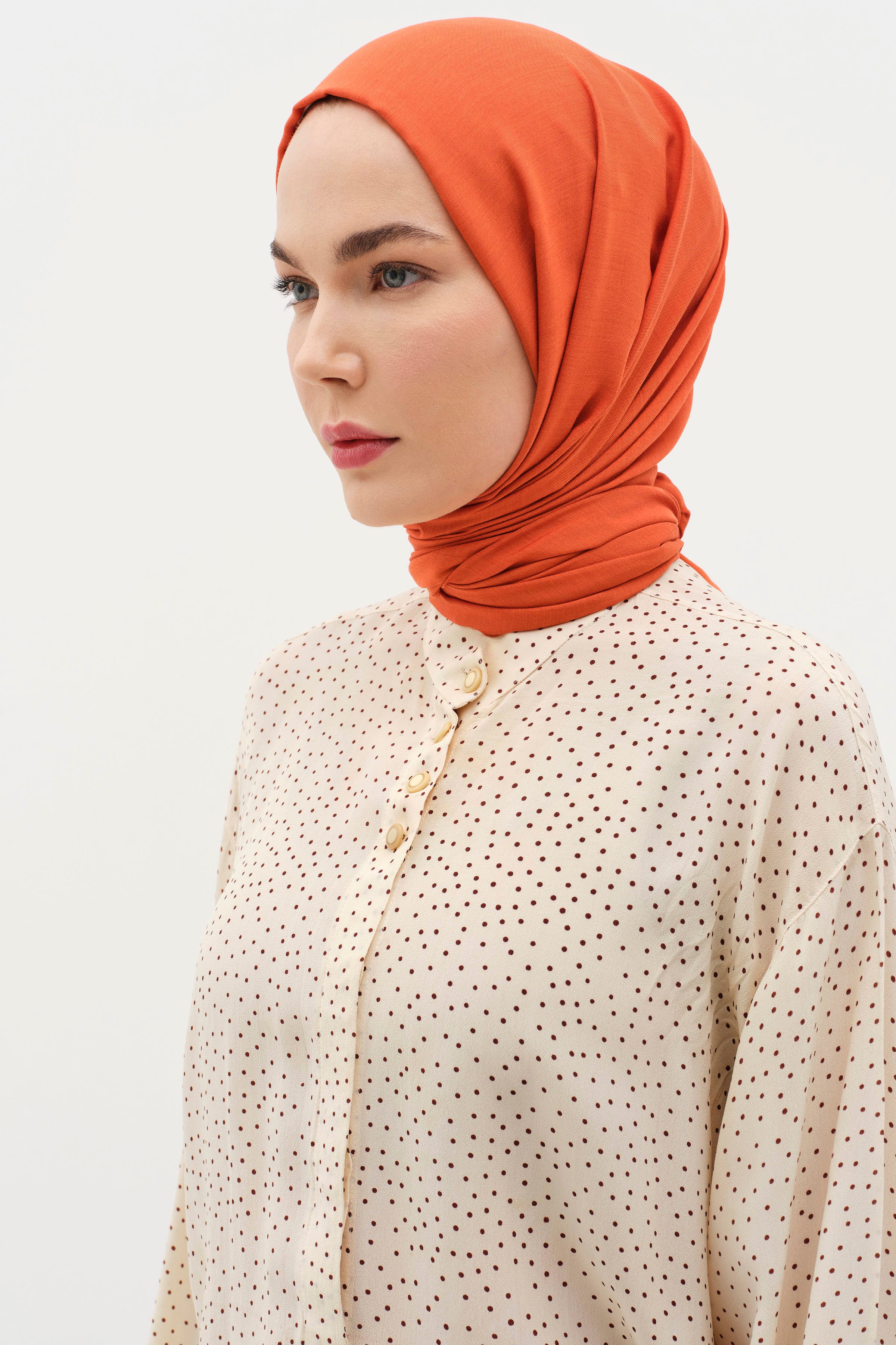 Natural Ton Sür Ton Kenarlı Şal - Kiremit TUĞBA