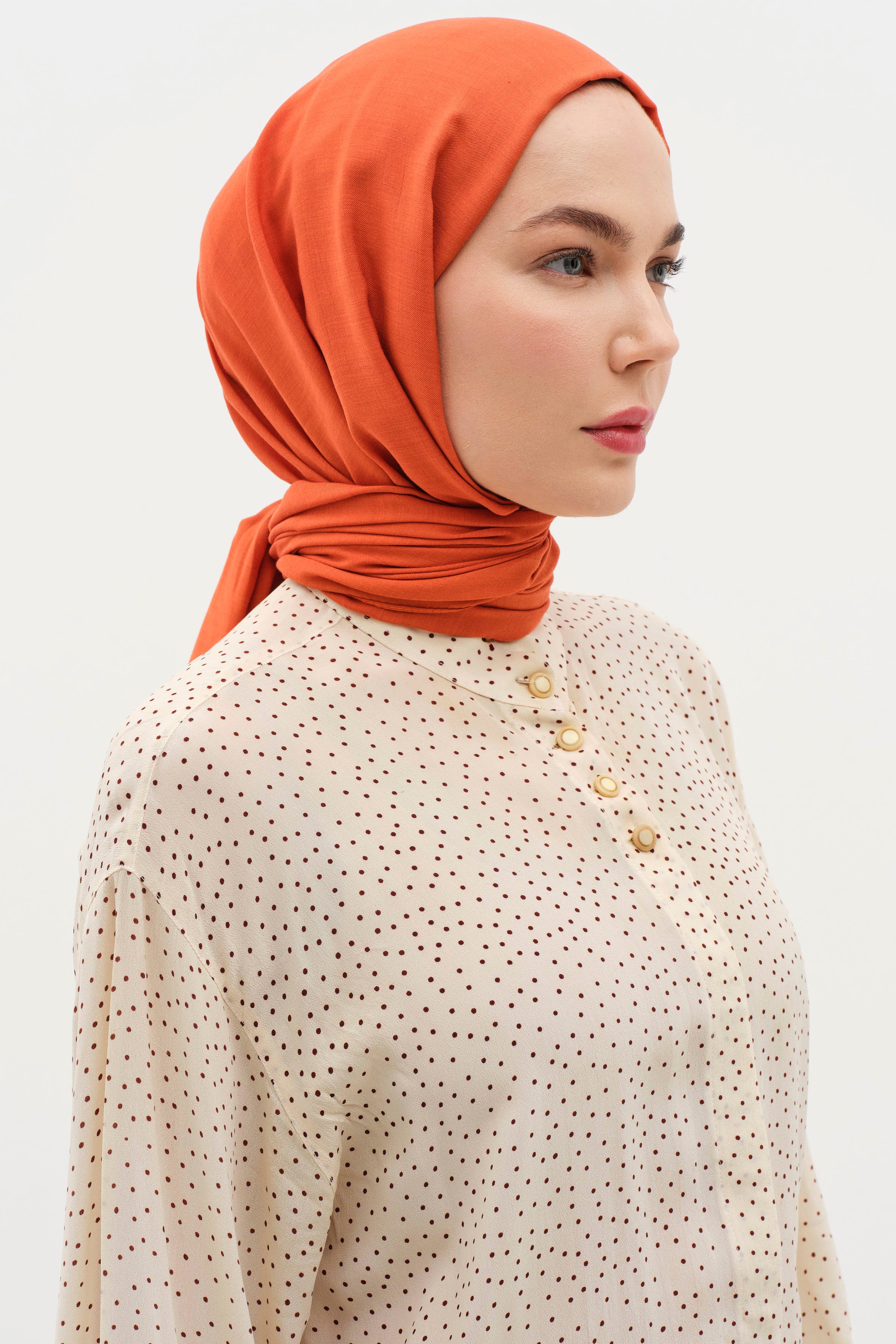 Natural Ton Sür Ton Kenarlı Şal - Kiremit TUĞBA