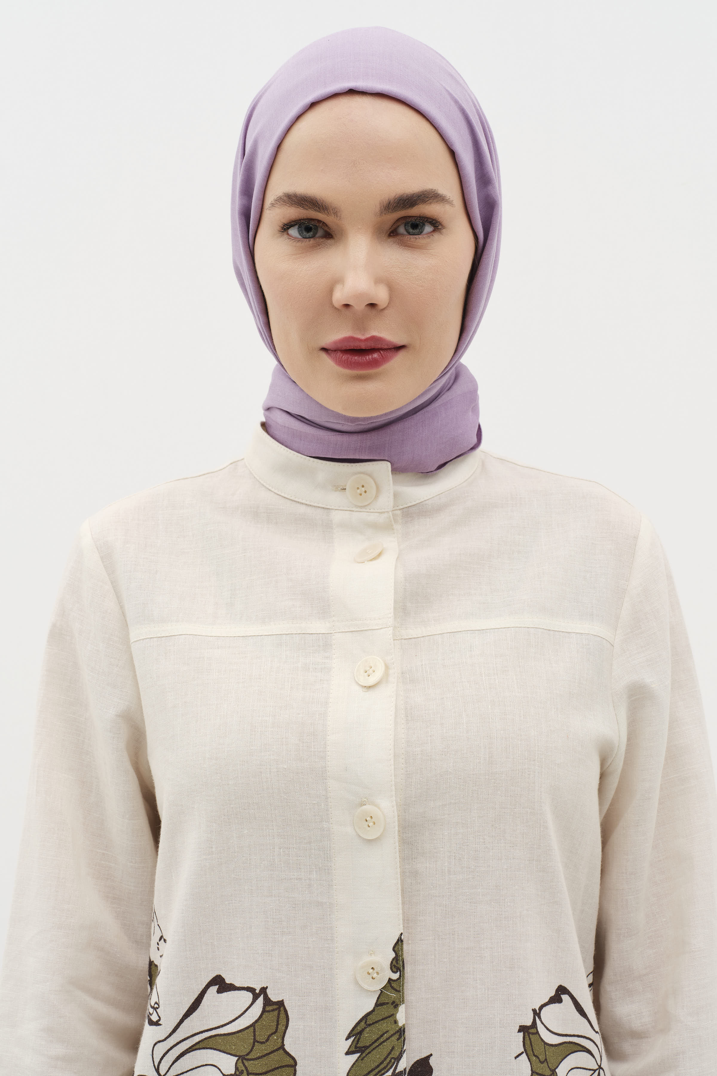 Natural Ton Sür Ton Kenarlı Şal - Mor TUĞBA