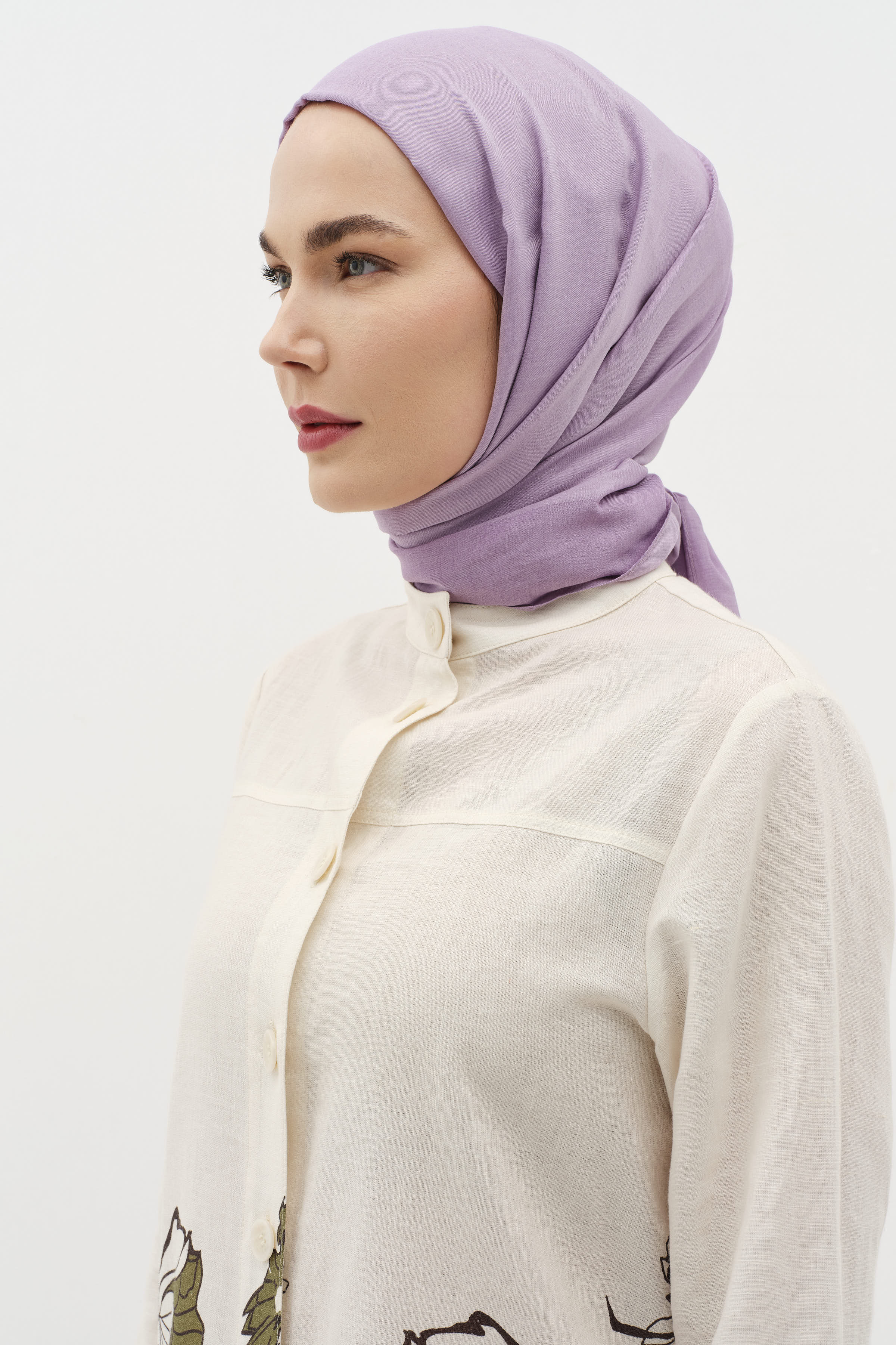 Natural Ton Sür Ton Kenarlı Şal - Mor TUĞBA