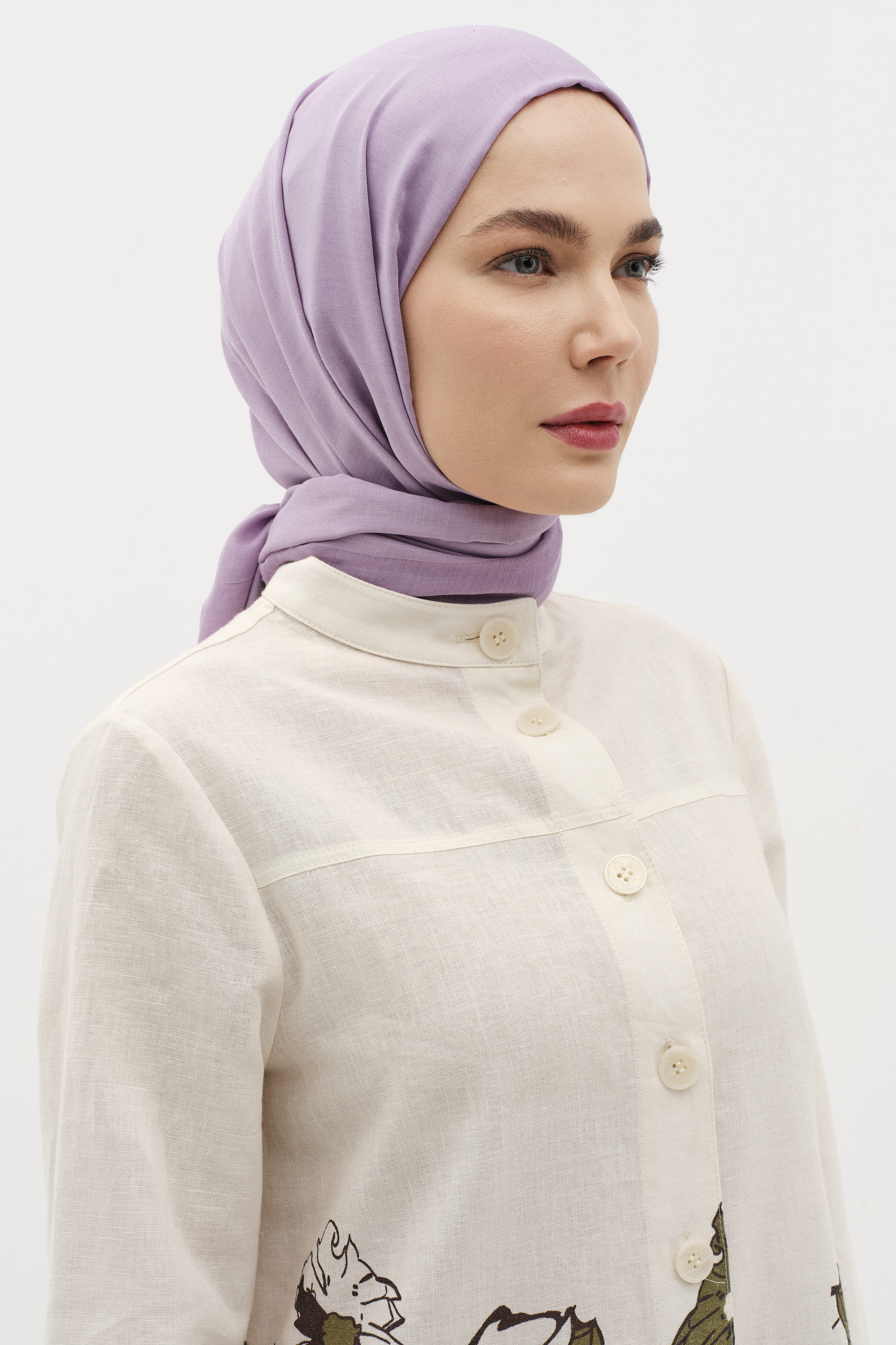 Natural Ton Sür Ton Kenarlı Şal - Mor TUĞBA