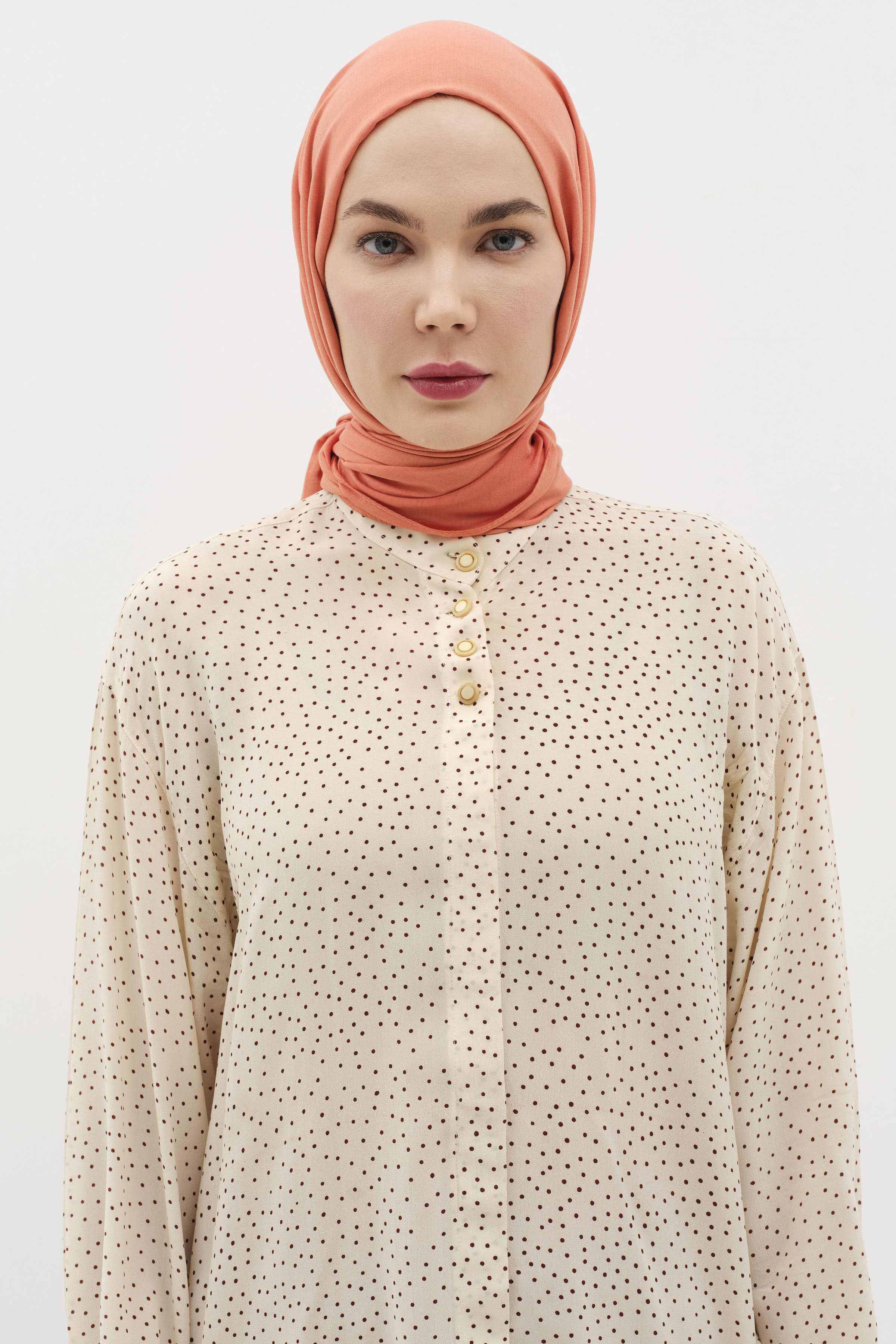 Natural Ton Sür Ton Kenarlı Şal - Oranj TUĞBA