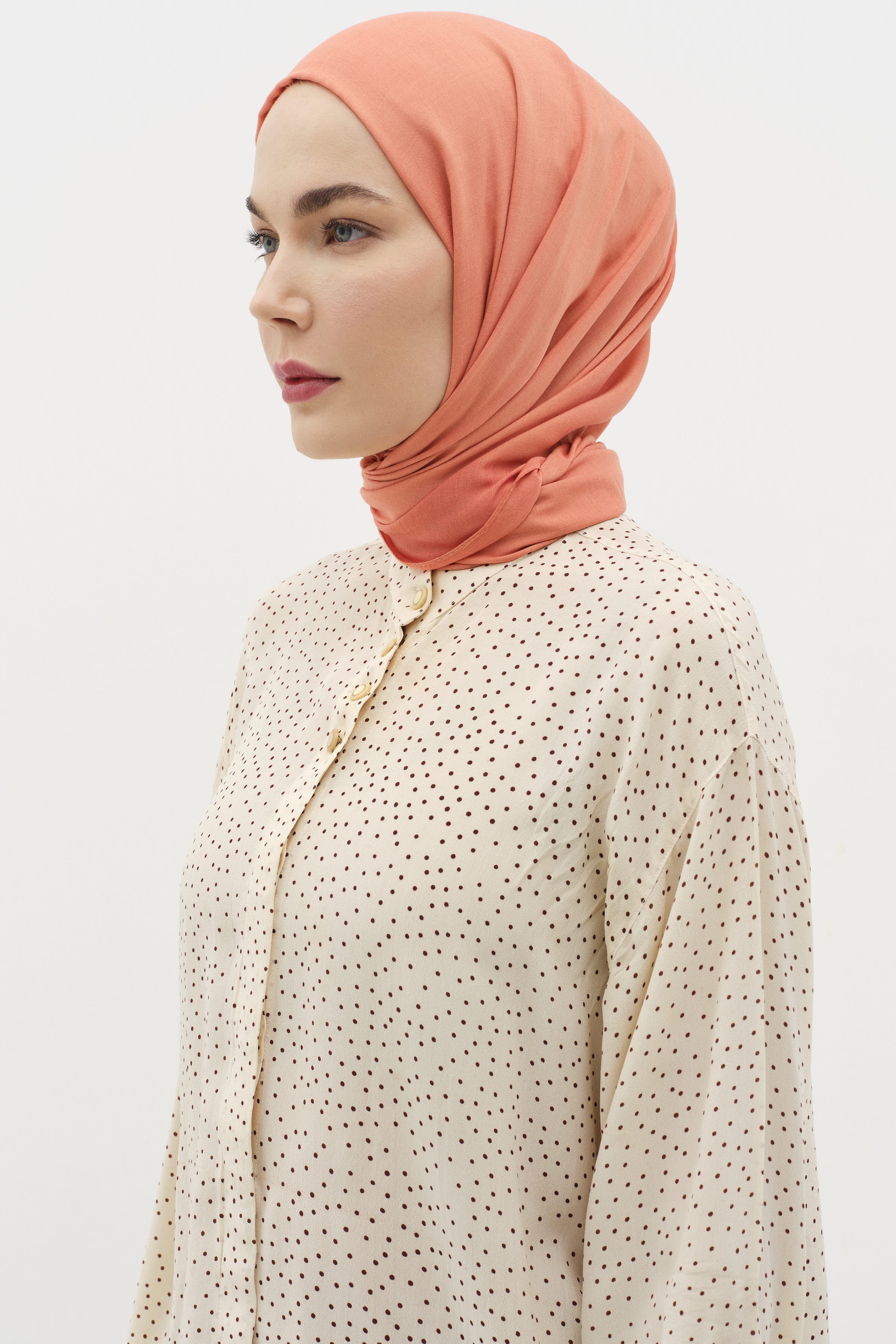 Natural Ton Sür Ton Kenarlı Şal - Oranj TUĞBA