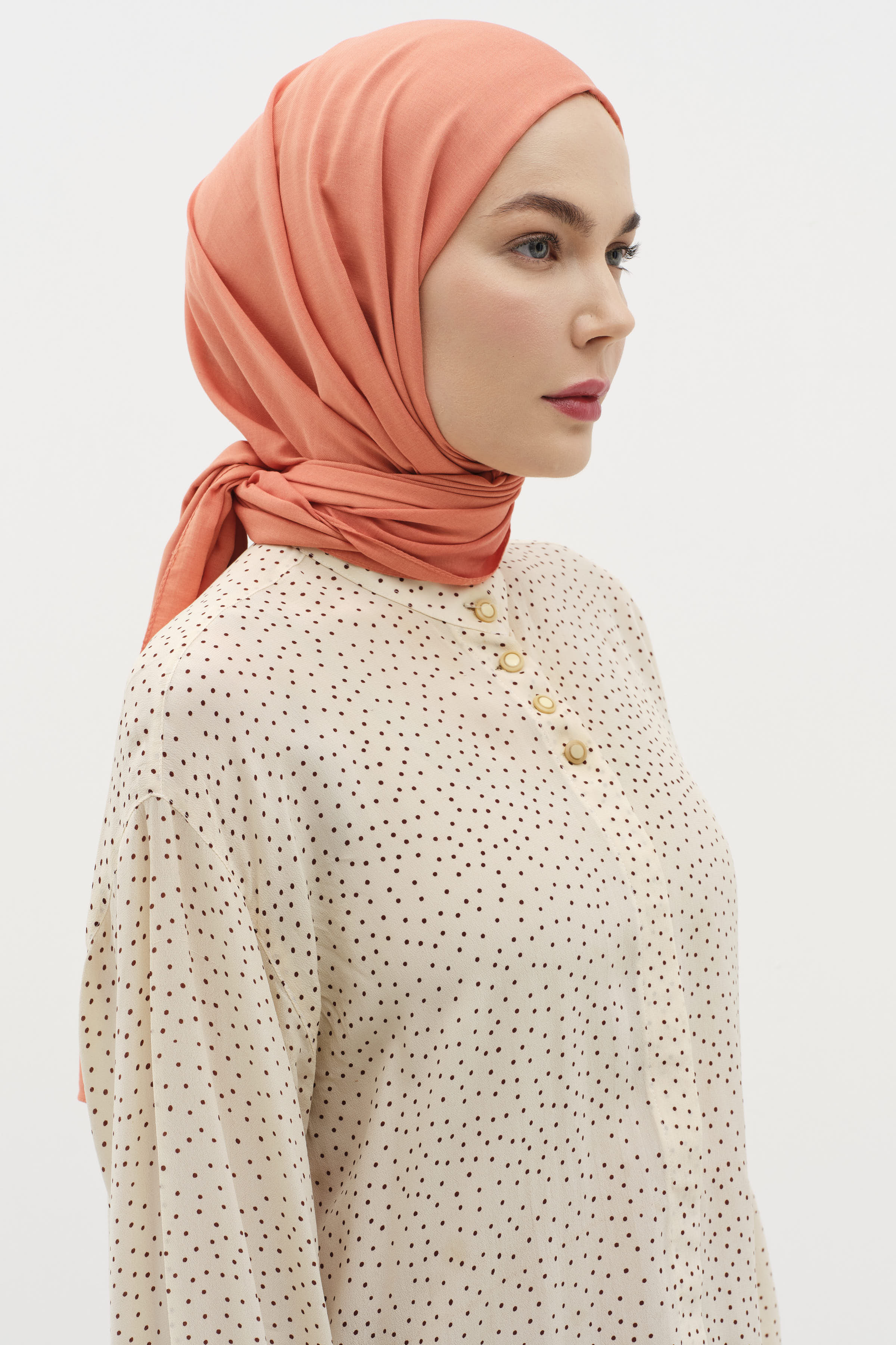 Natural Ton Sür Ton Kenarlı Şal - Oranj TUĞBA