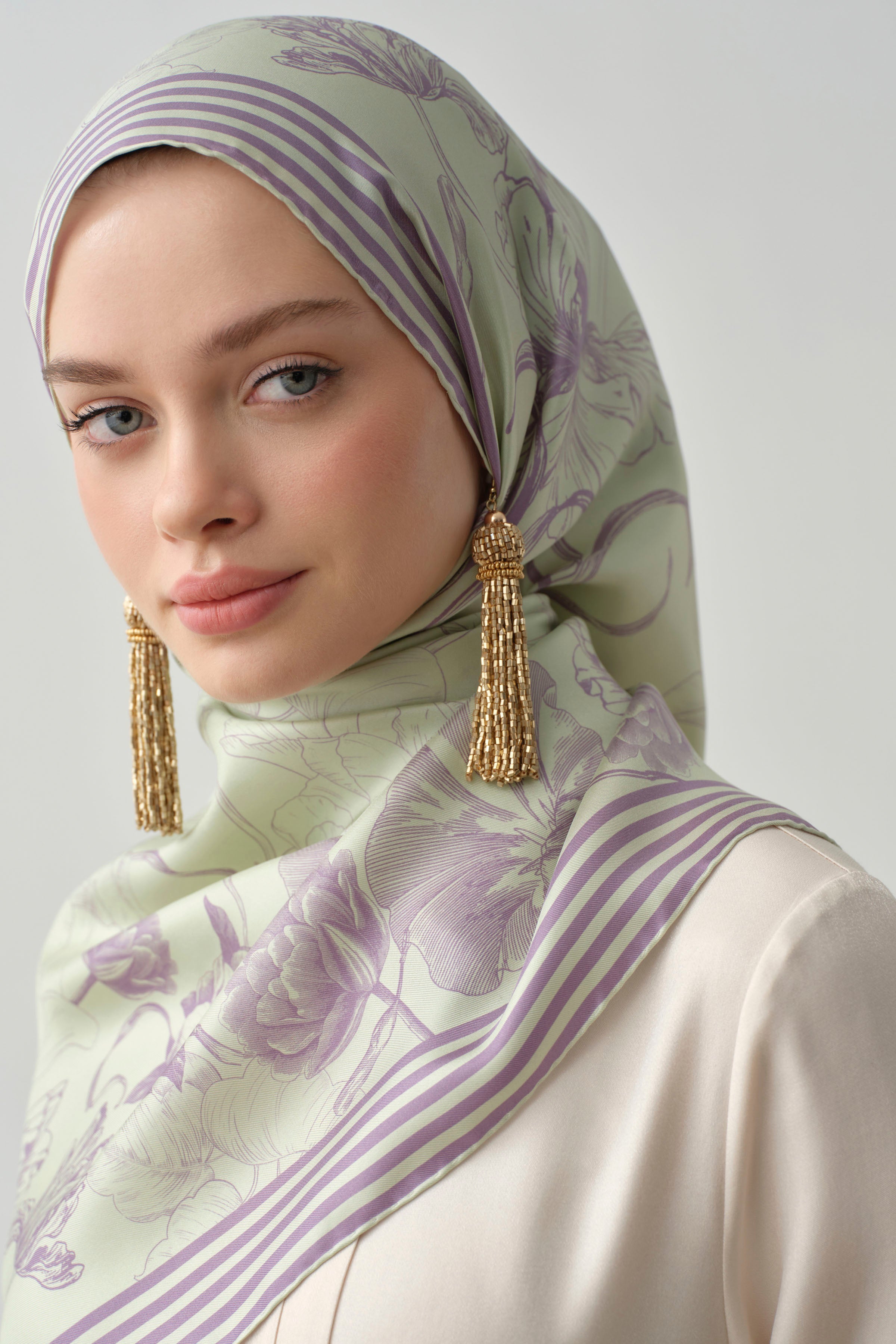 Nazenin Twill İpek Eşarp - Mint TUGBA