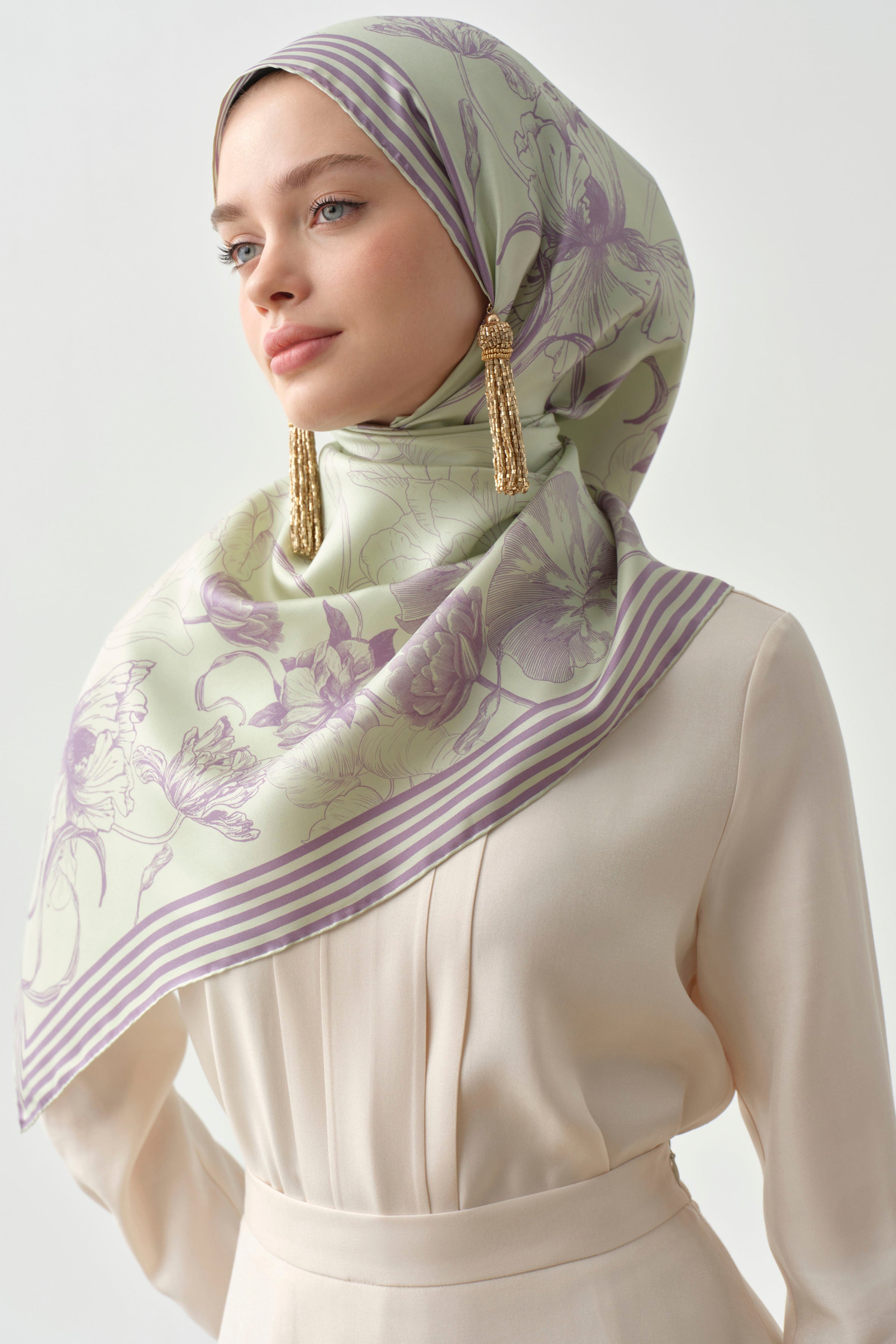 Nazenin Twill İpek Eşarp - Mint TUGBA