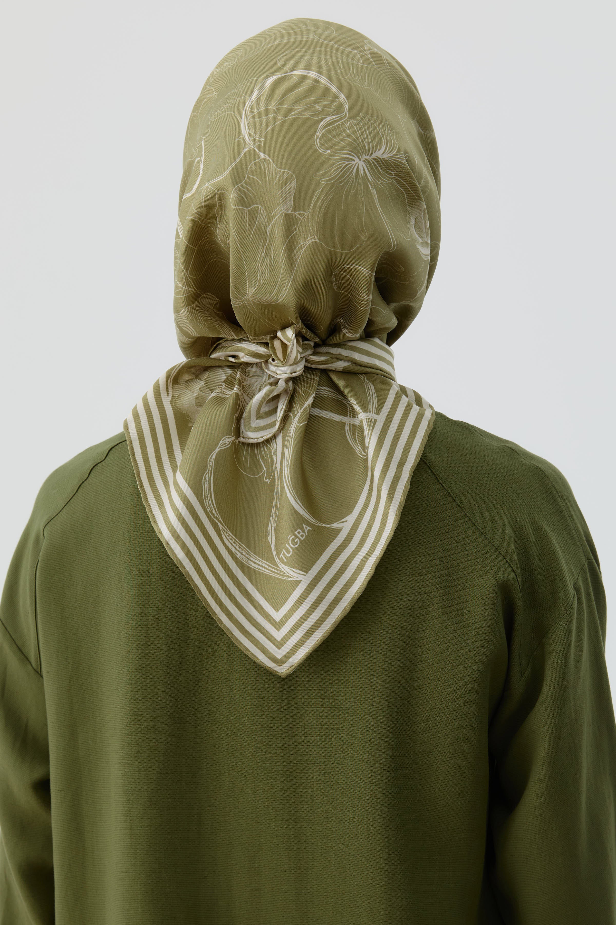 Nazenin Twill İpek Eşarp - Olive TUGBA