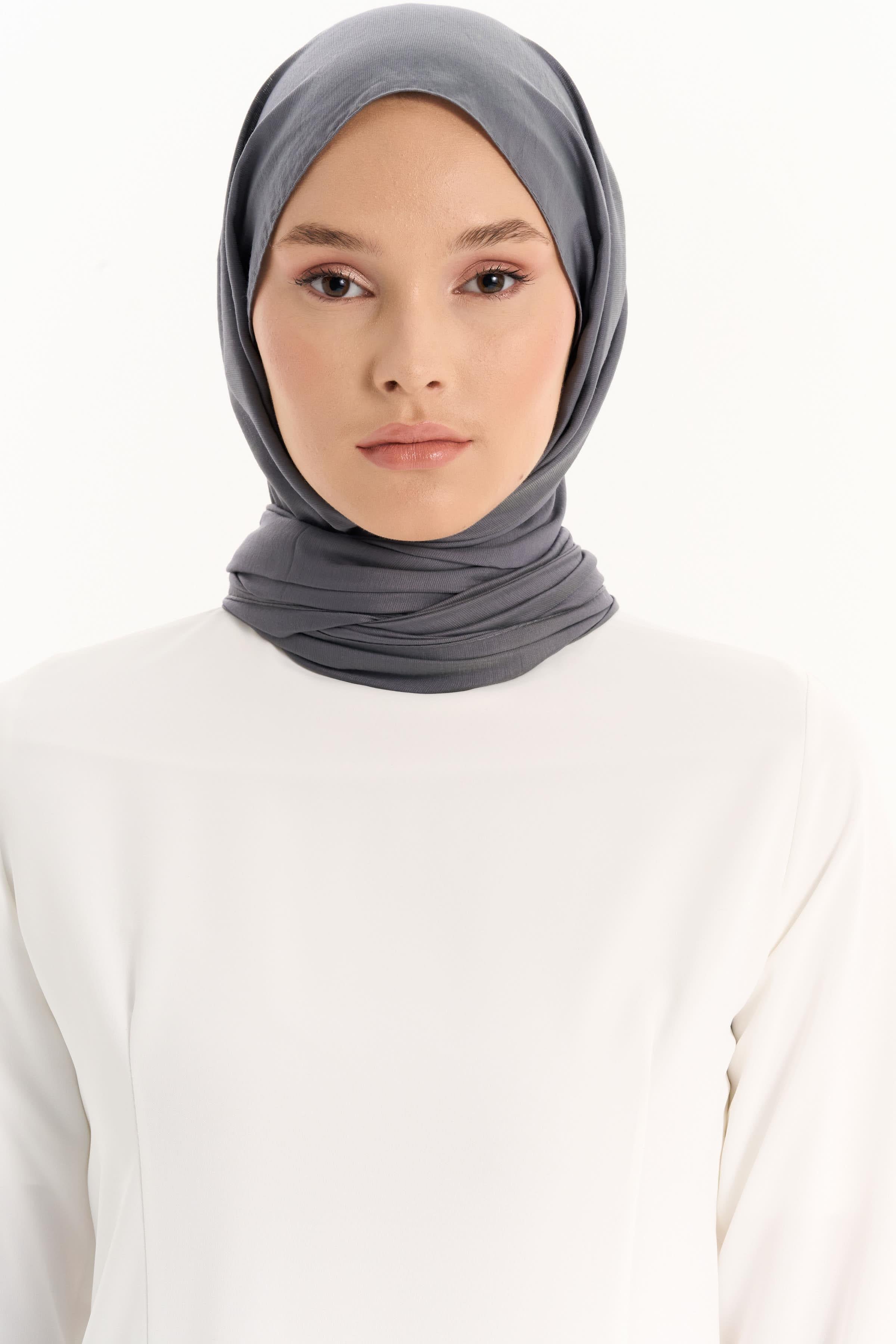 Düz Renk Viskon Şal - Koyu Gri TUGBA