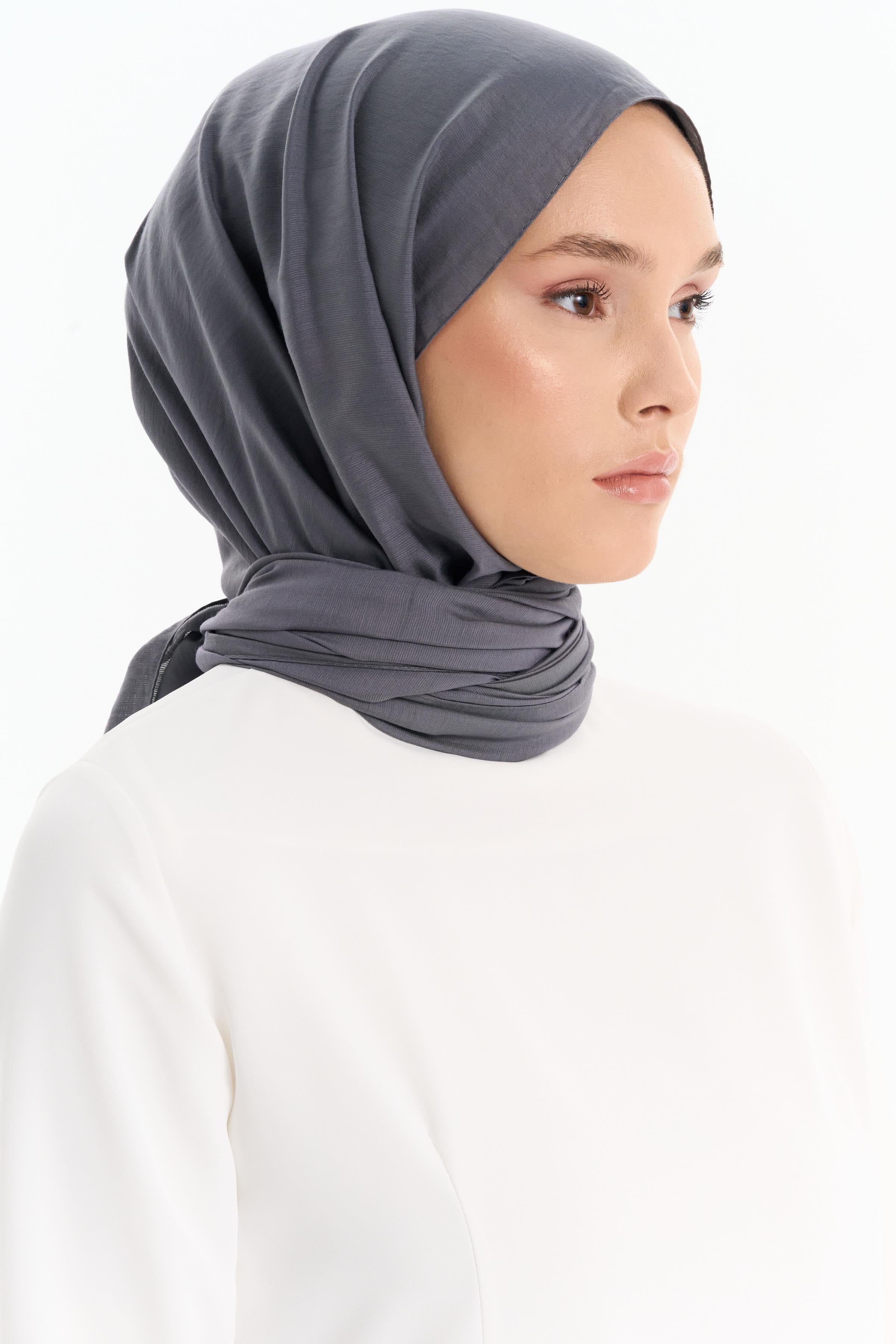 Düz Renk Viskon Şal - Koyu Gri TUGBA