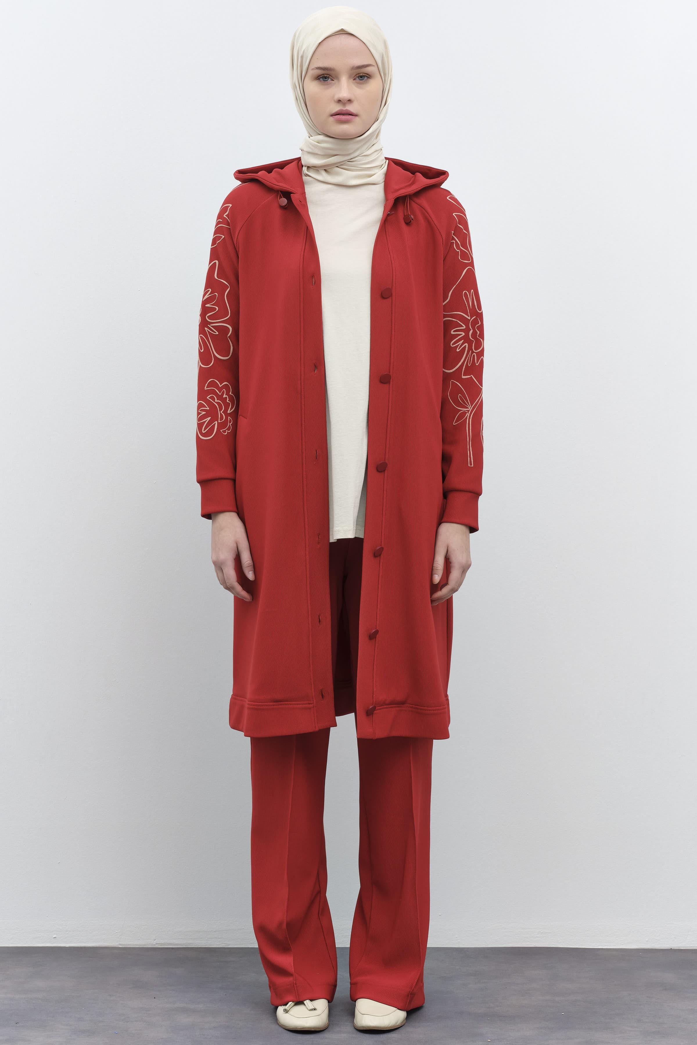 Nervür Detaylı Bel Lastikli Örme Pantolon - Kiremit TUGBA