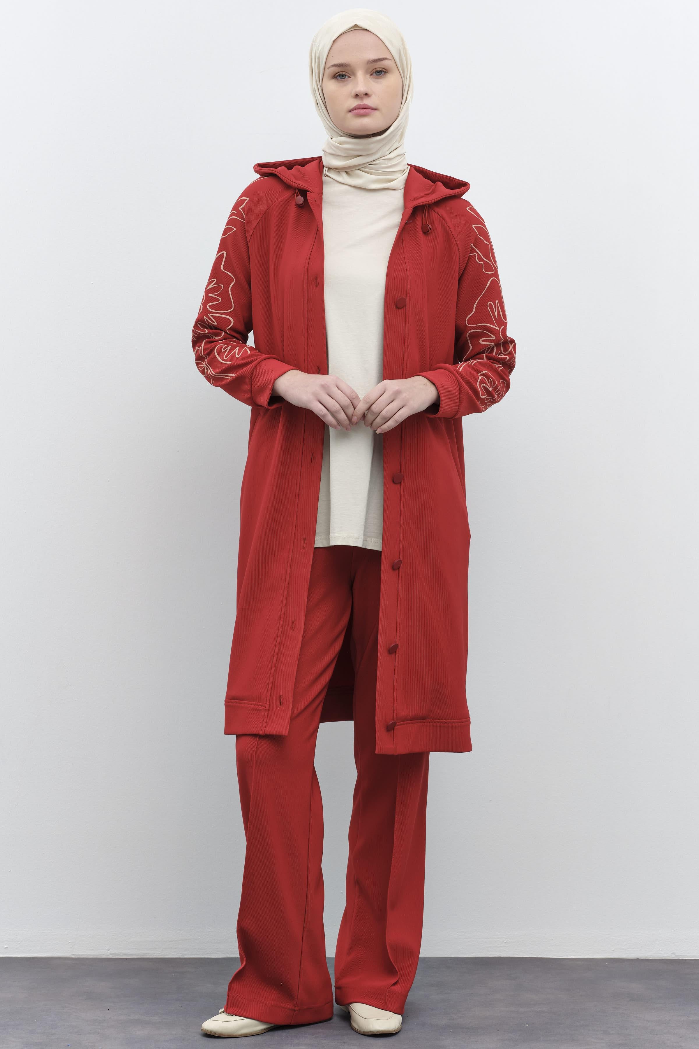 Nervür Detaylı Bel Lastikli Örme Pantolon - Kiremit TUGBA