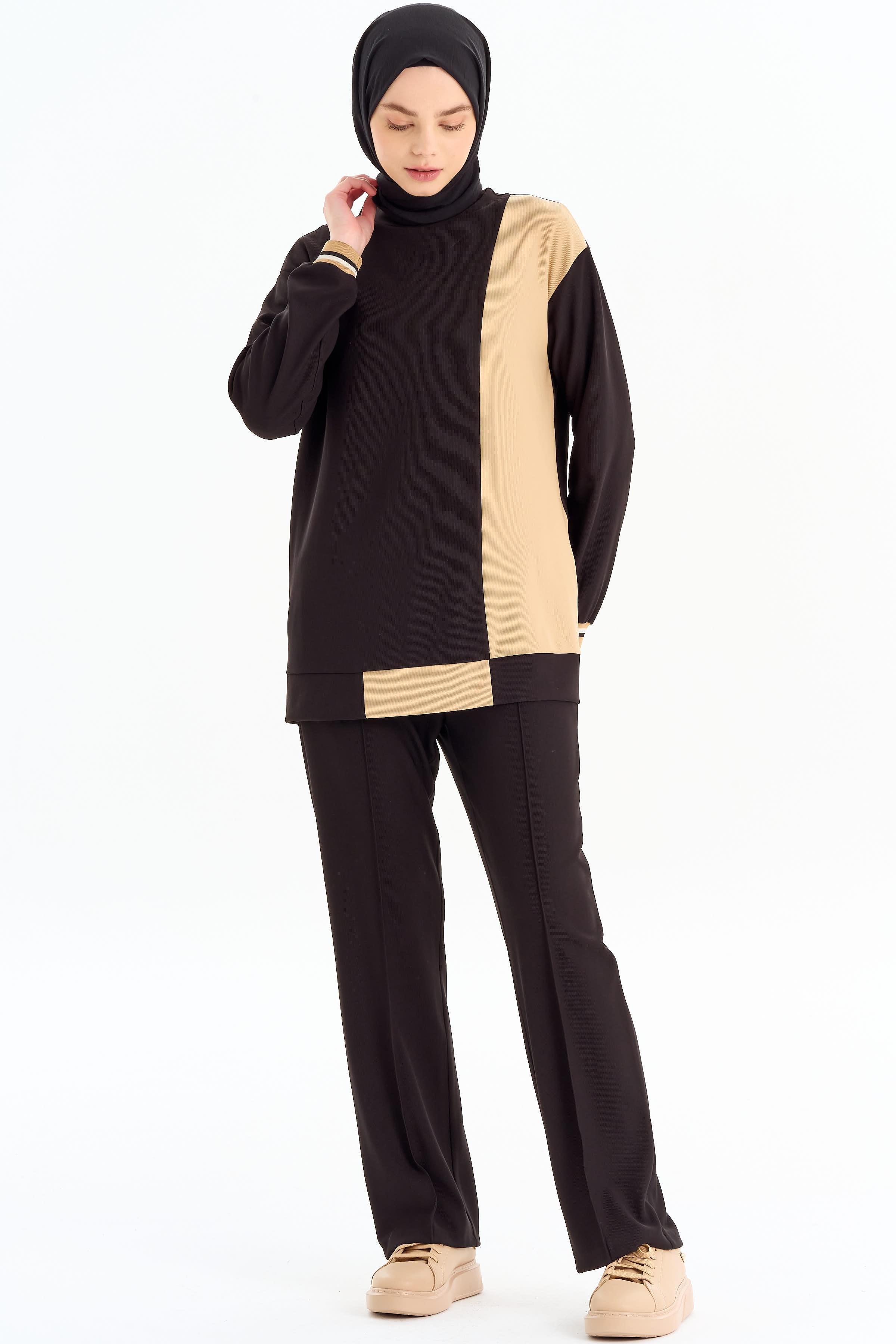 Nervür Detaylı Bol Paça Pantolon - Siyah TUGBA