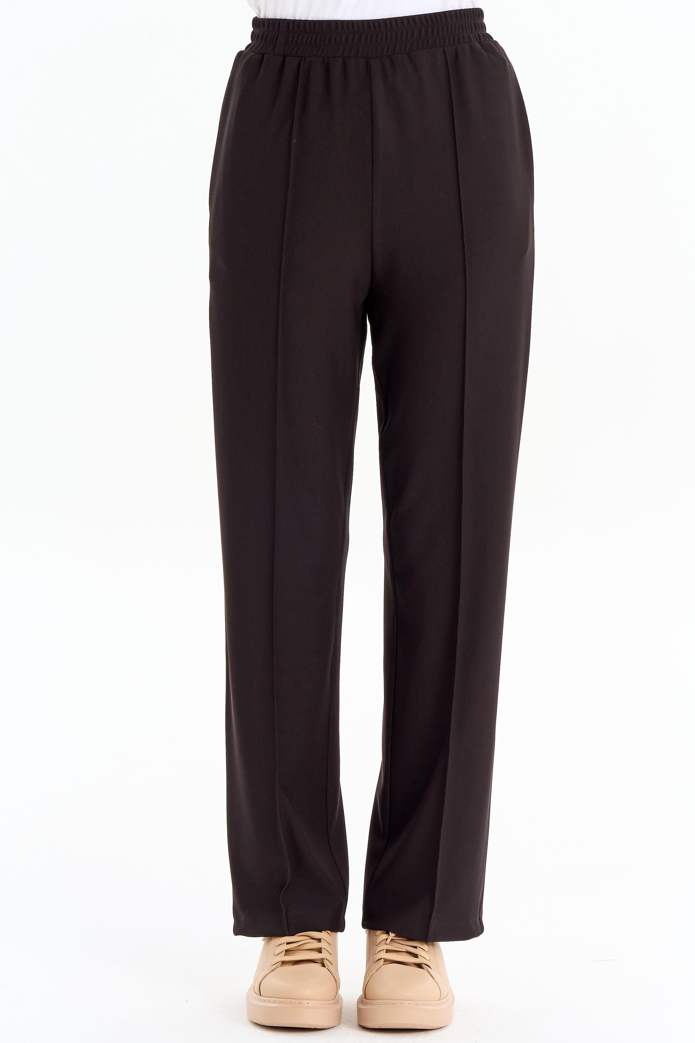 Nervür Detaylı Bol Paça Pantolon - Siyah TUGBA