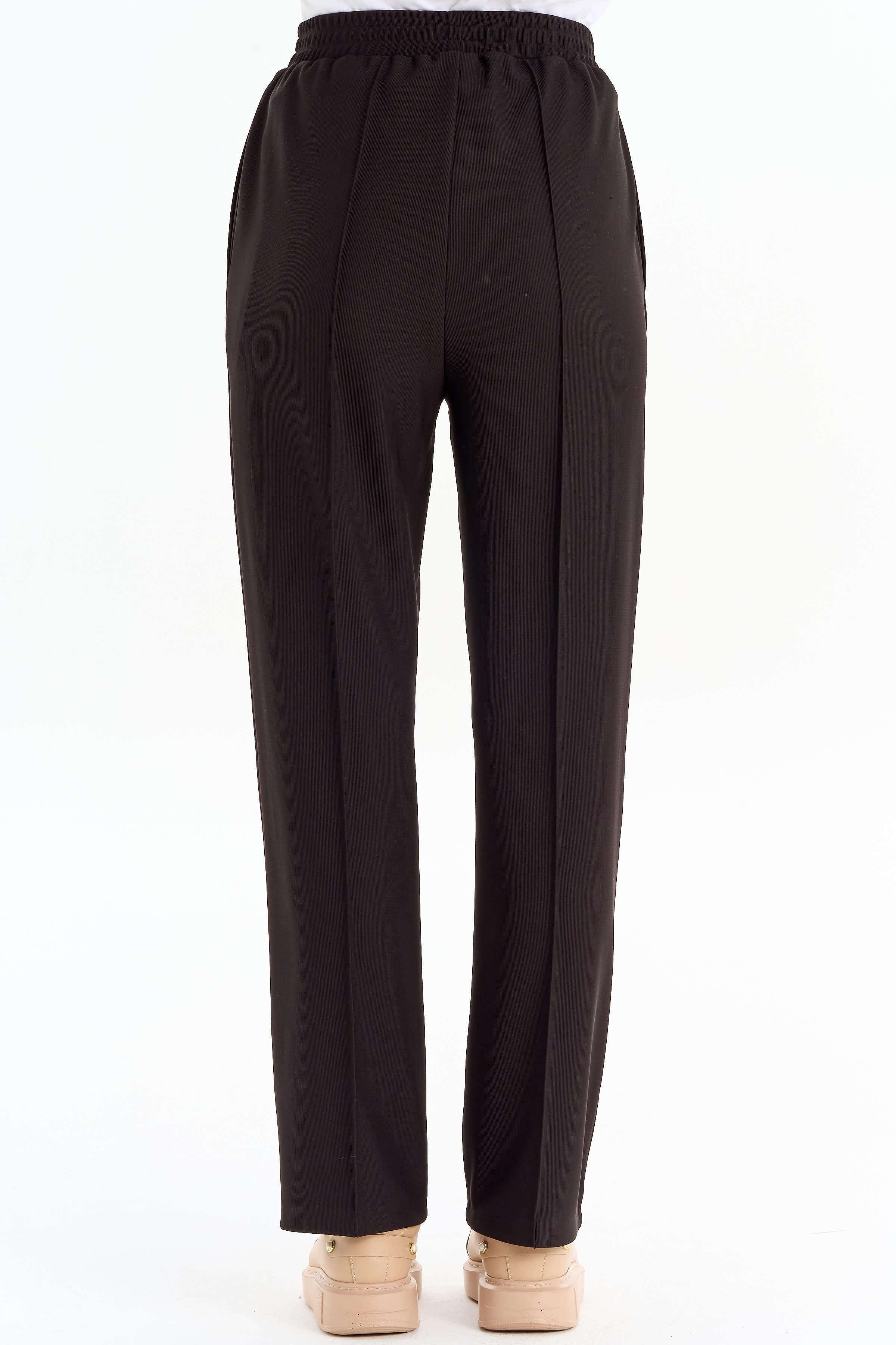 Nervür Detaylı Bol Paça Pantolon - Siyah TUGBA