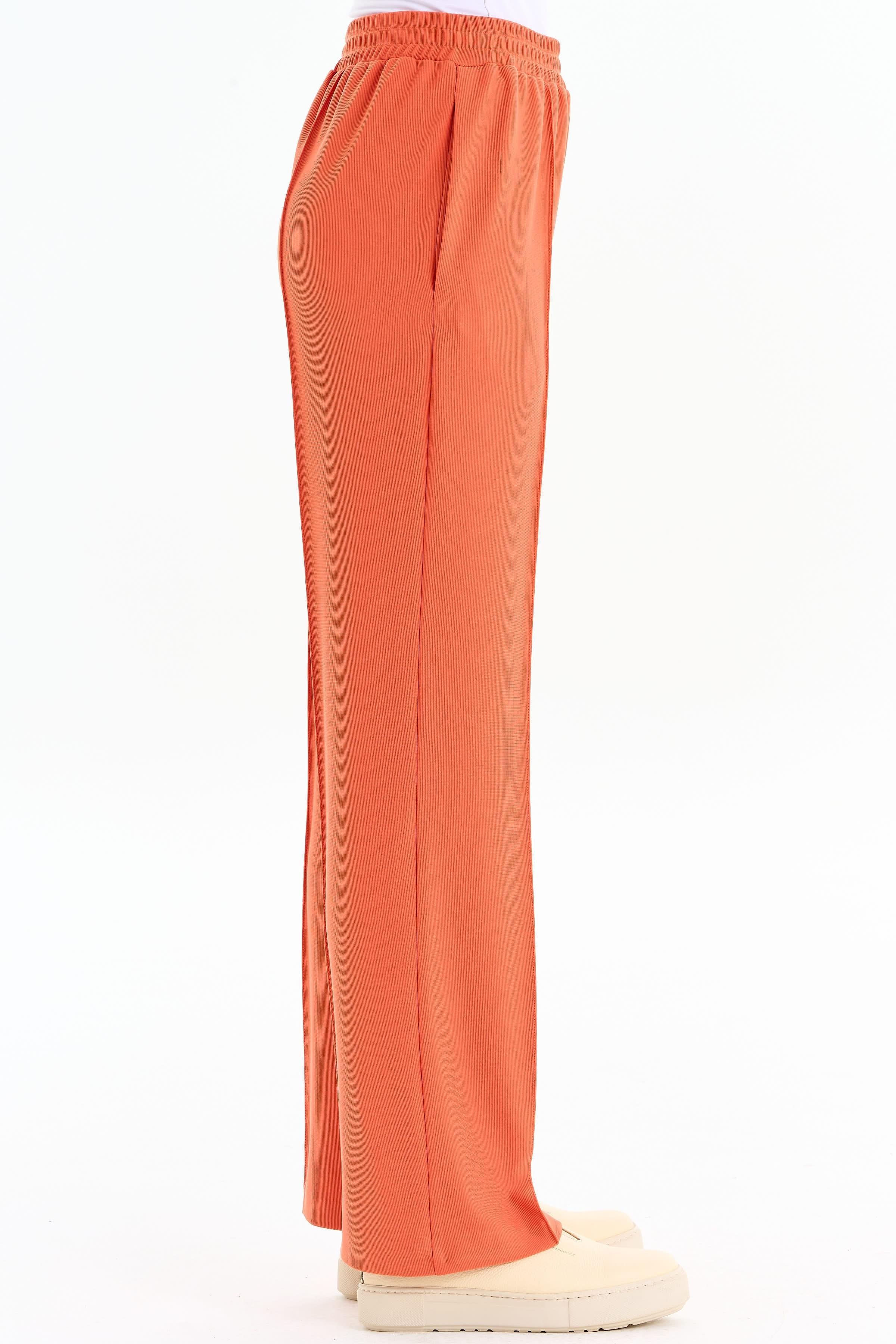 Nervür Detaylı Bol Paça Pantolon - Turuncu TUGBA