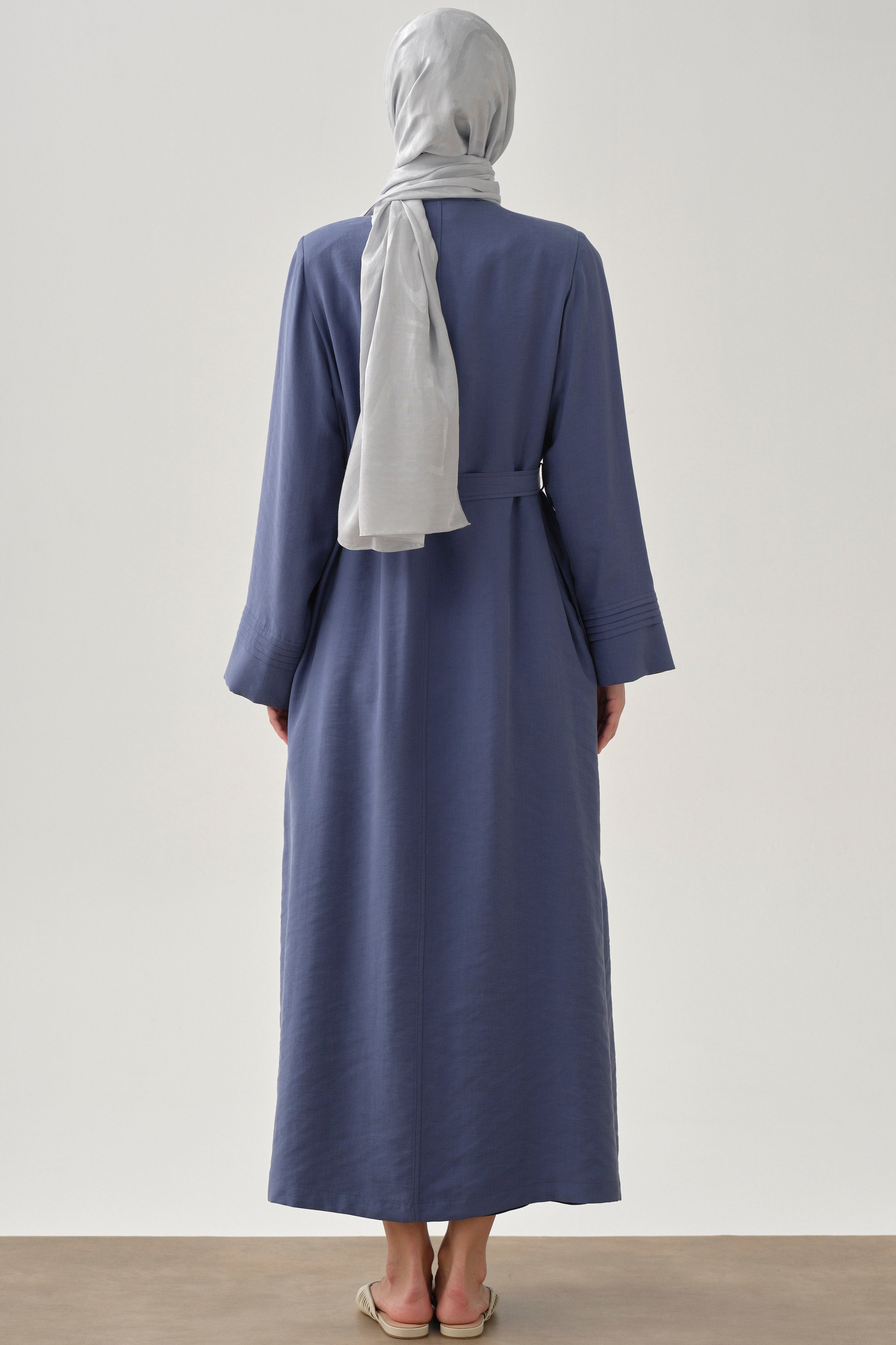 Nervür Detaylı Kuşaklı Ferace - İndigo TUGBA