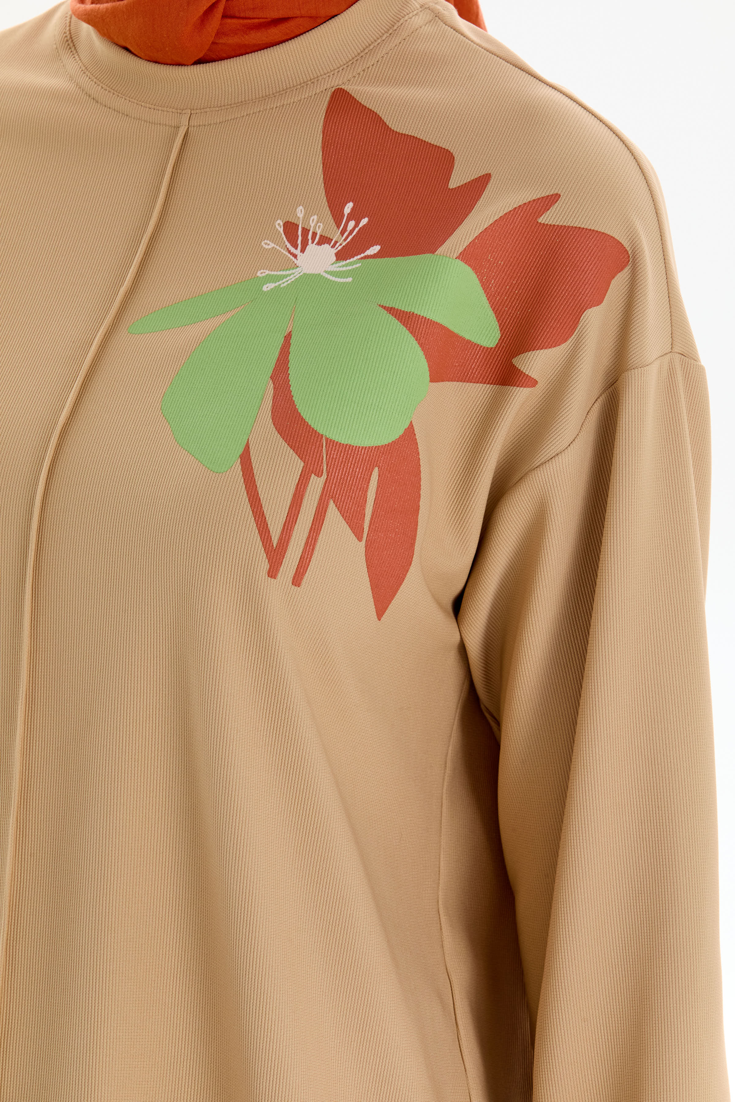 Nervür Detaylı Örme Bluz Etek Takım - Bej TUGBA