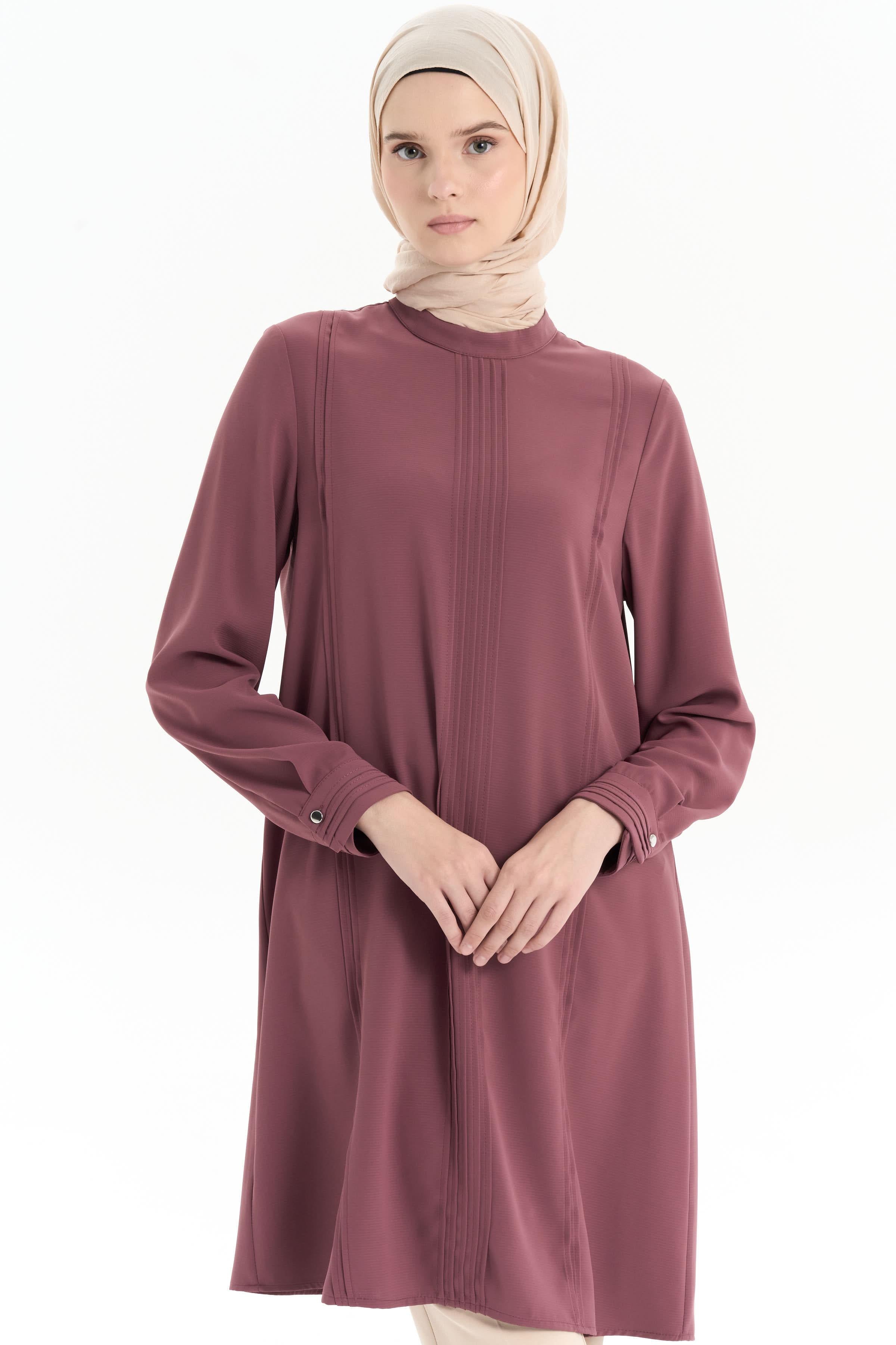 Nervür Detaylı Tunik - Gül Kurusu TUGBA