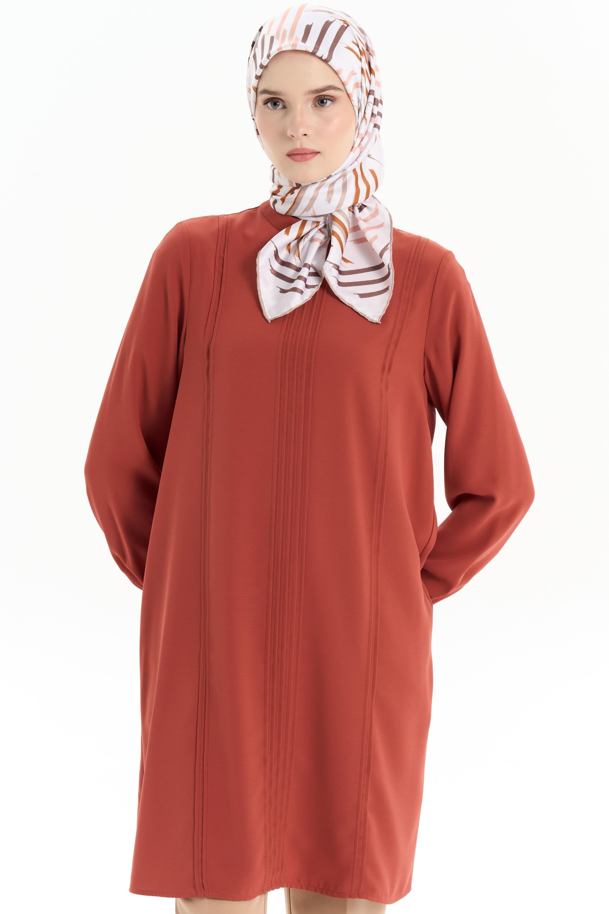 Nervür Detaylı Tunik - Kiremit TUGBA