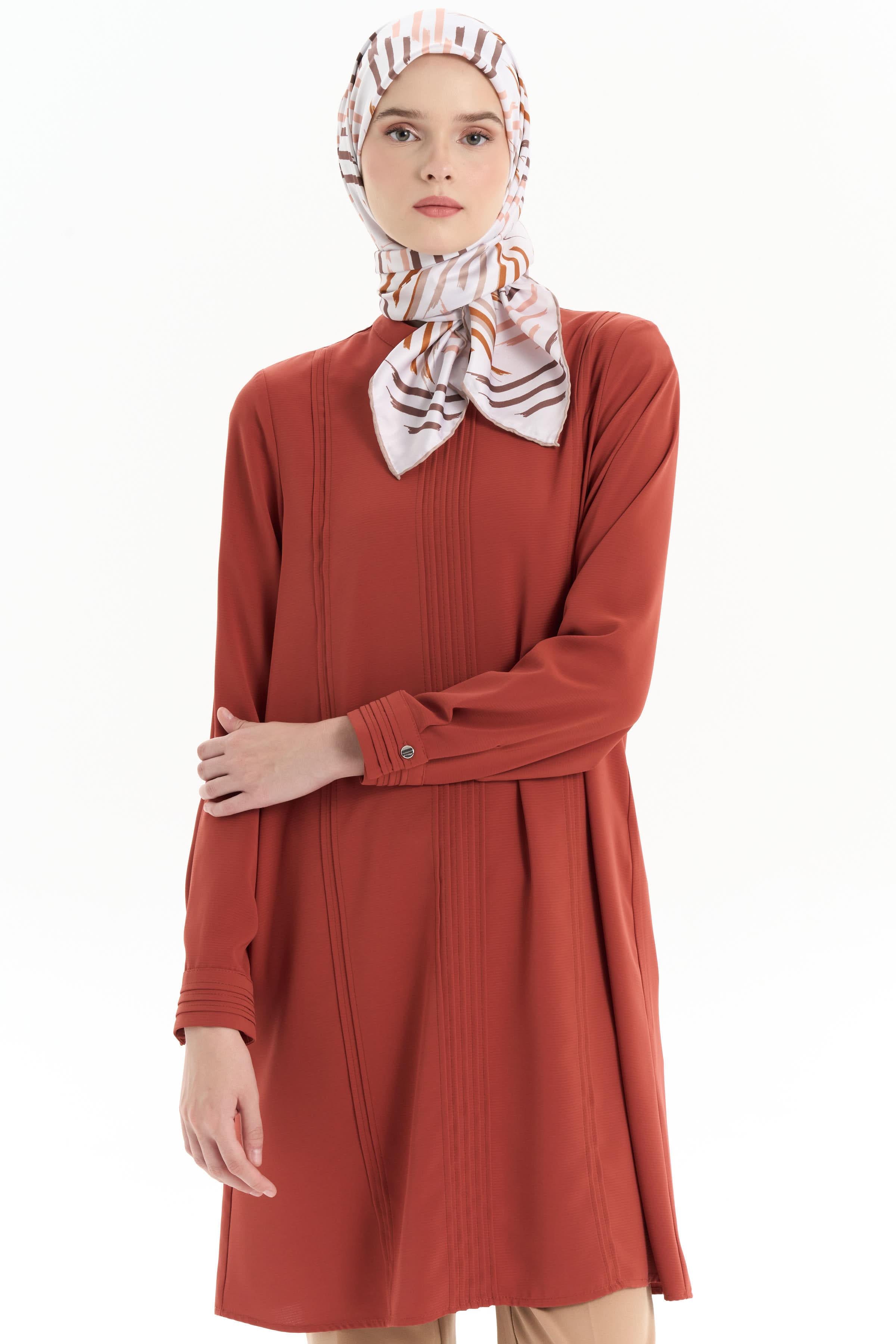 Nervür Detaylı Tunik - Kiremit TUGBA