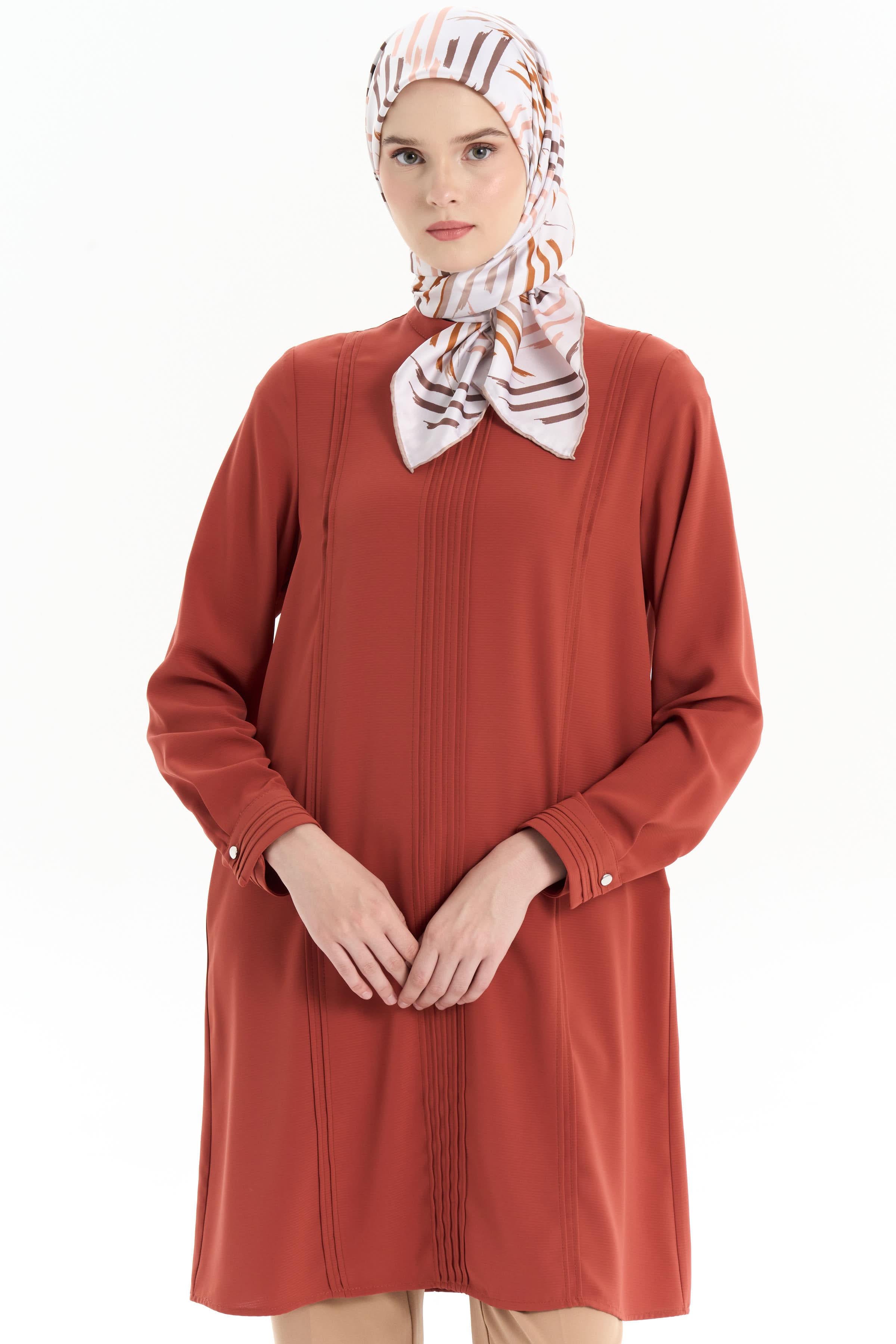 Nervür Detaylı Tunik - Kiremit TUGBA