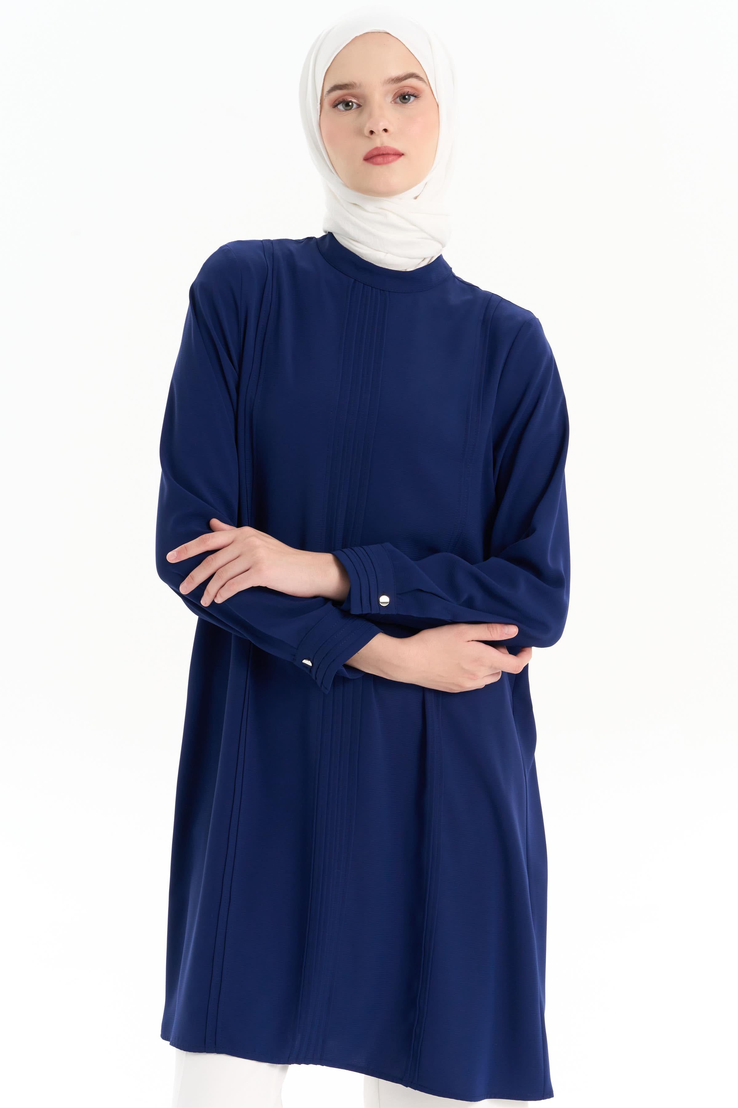 Nervür Detaylı Tunik - Lacivert TUGBA