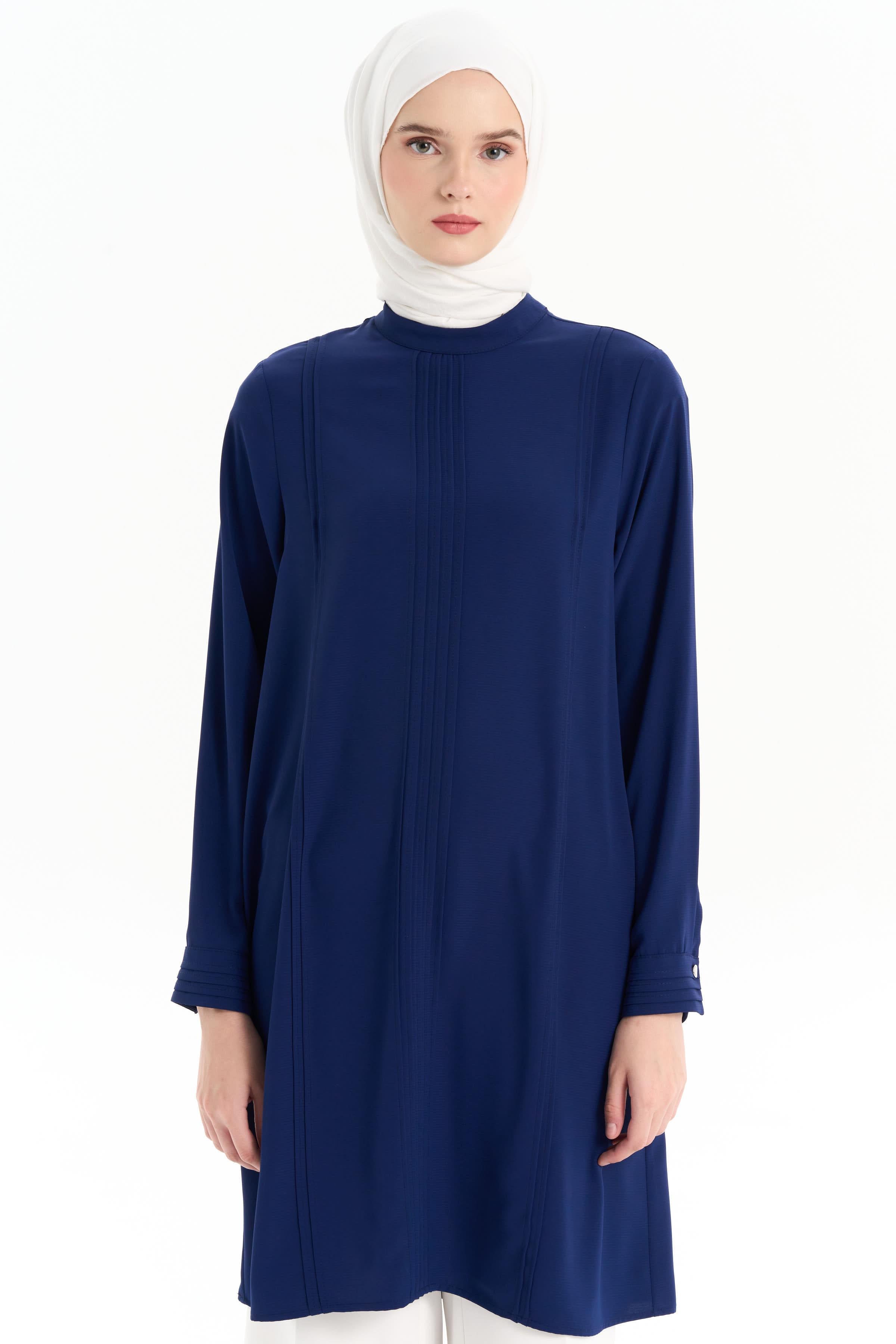 Nervür Detaylı Tunik - Lacivert TUGBA