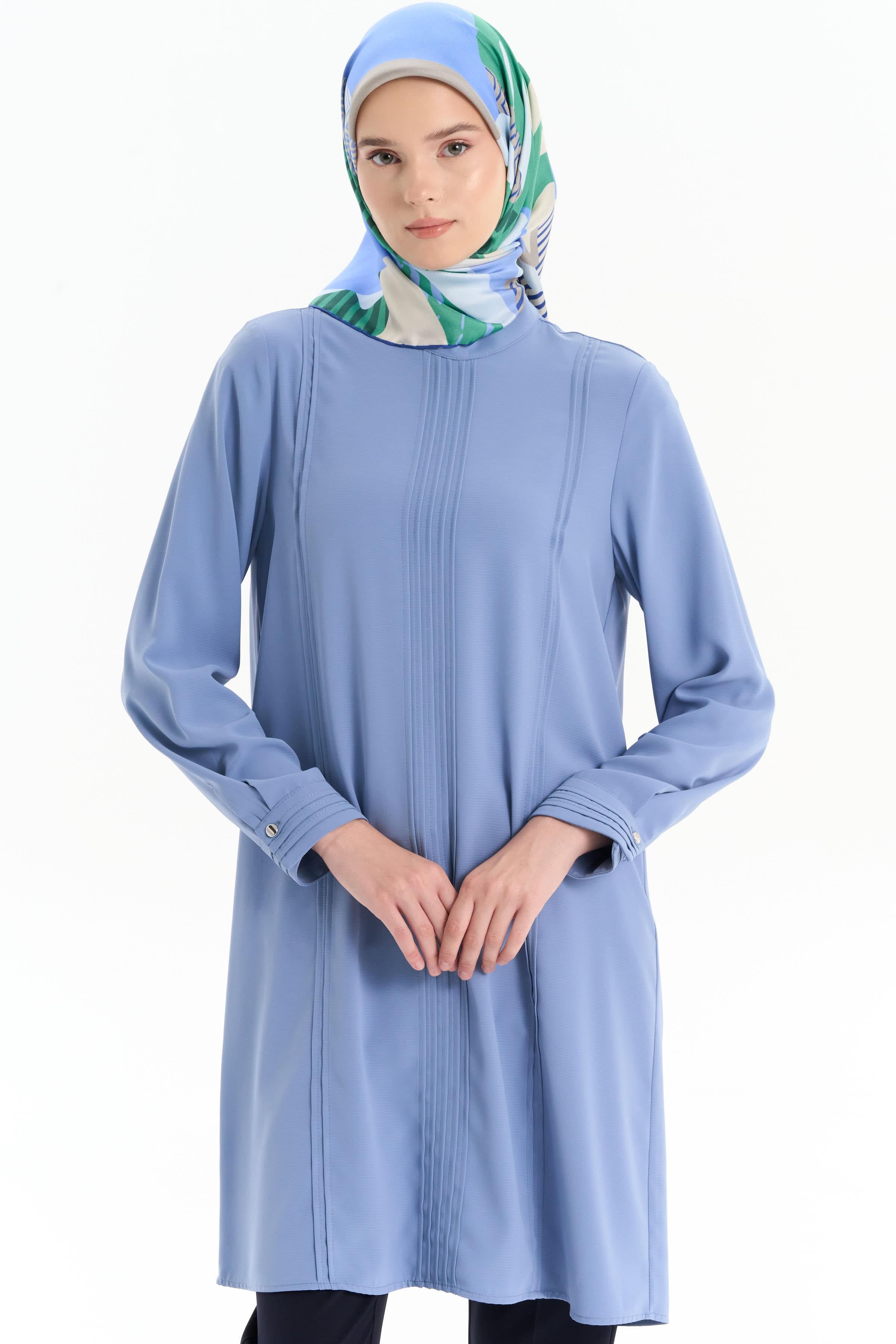 Nervür Detaylı Tunik - Mavi TUGBA