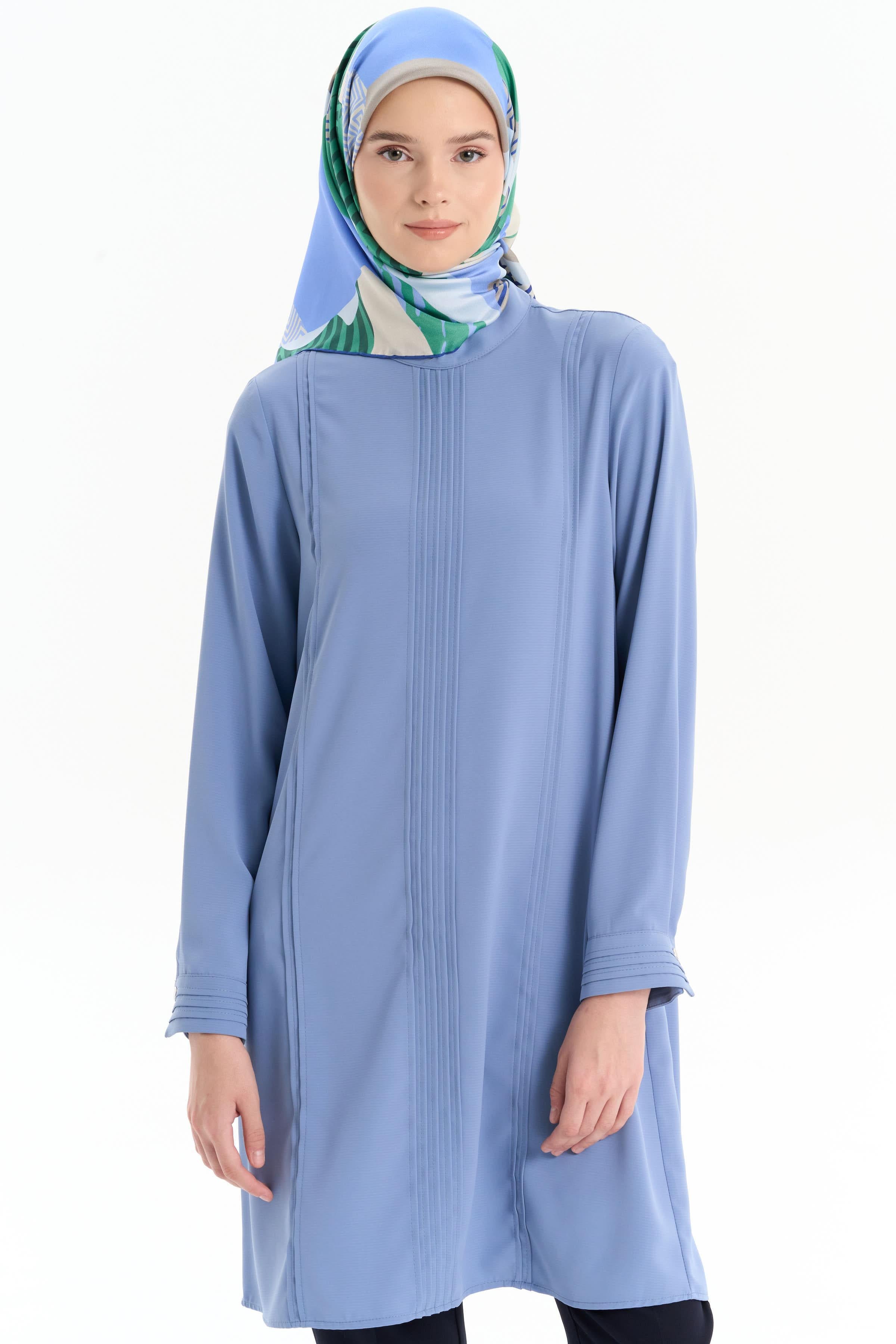 Nervür Detaylı Tunik - Mavi TUGBA