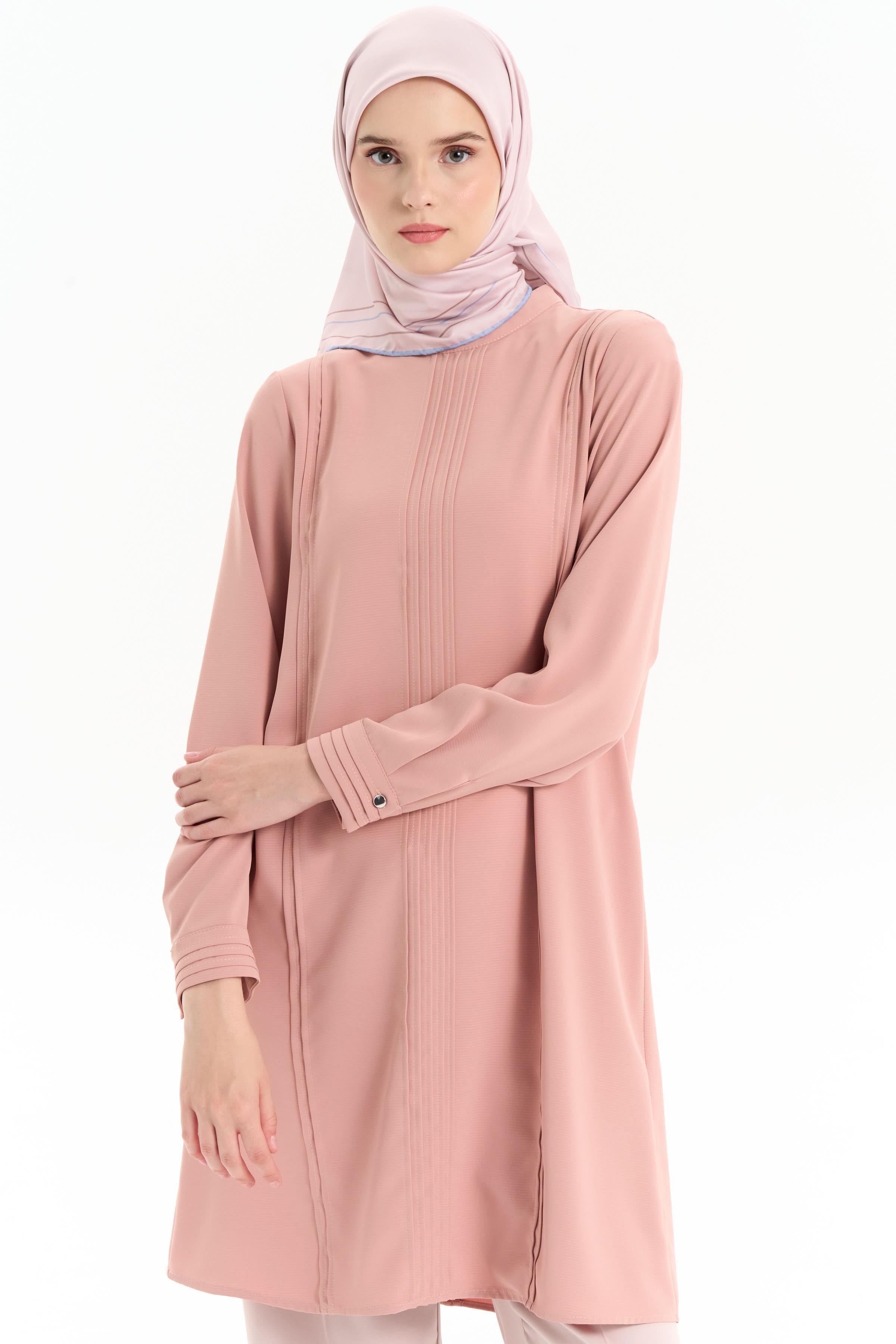 Nervür Detaylı Tunik - Pudra TUGBA