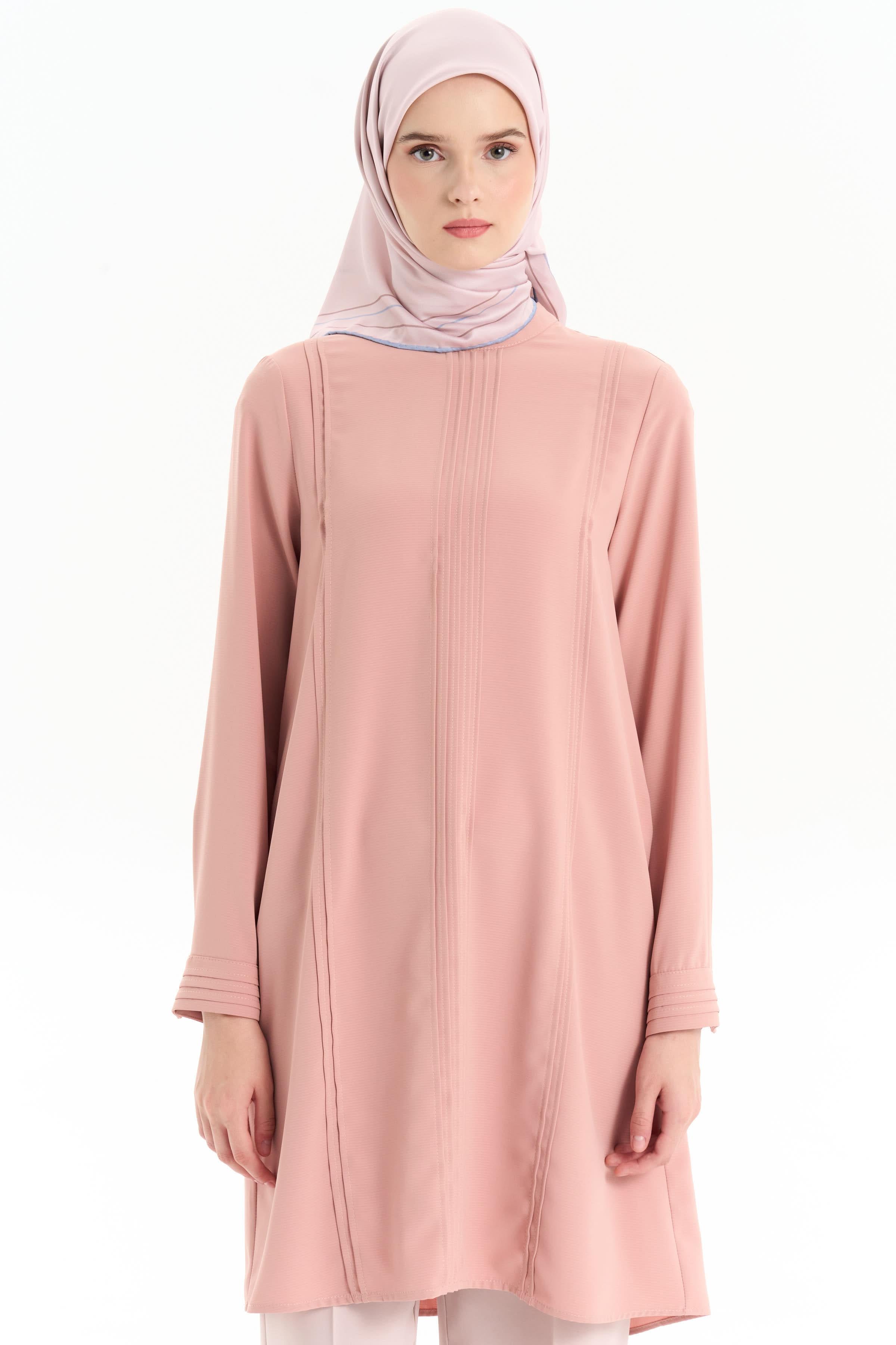 Nervür Detaylı Tunik - Pudra TUGBA