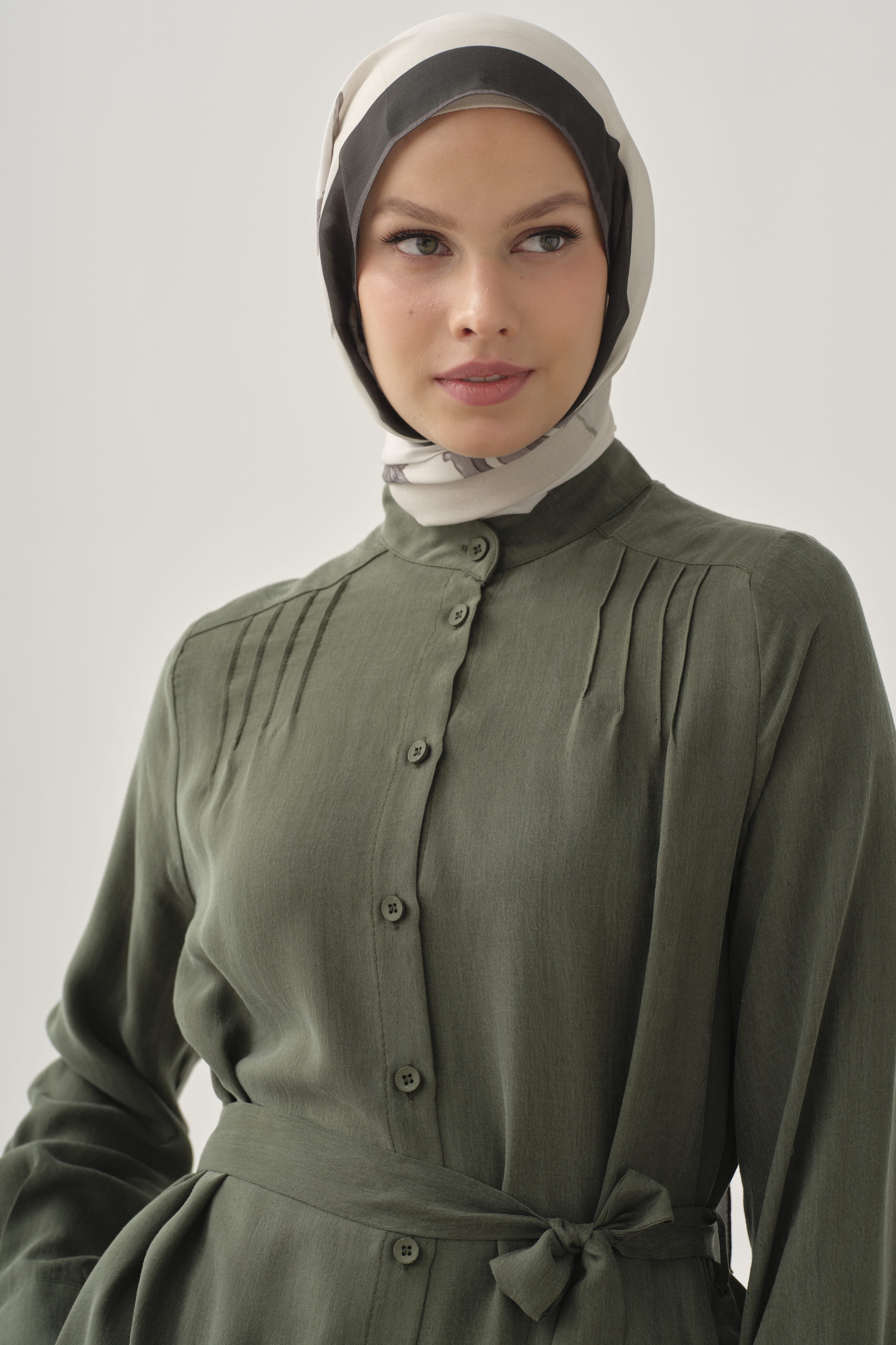 Nervür Detaylı Uzun Tunik - Haki TUGBA