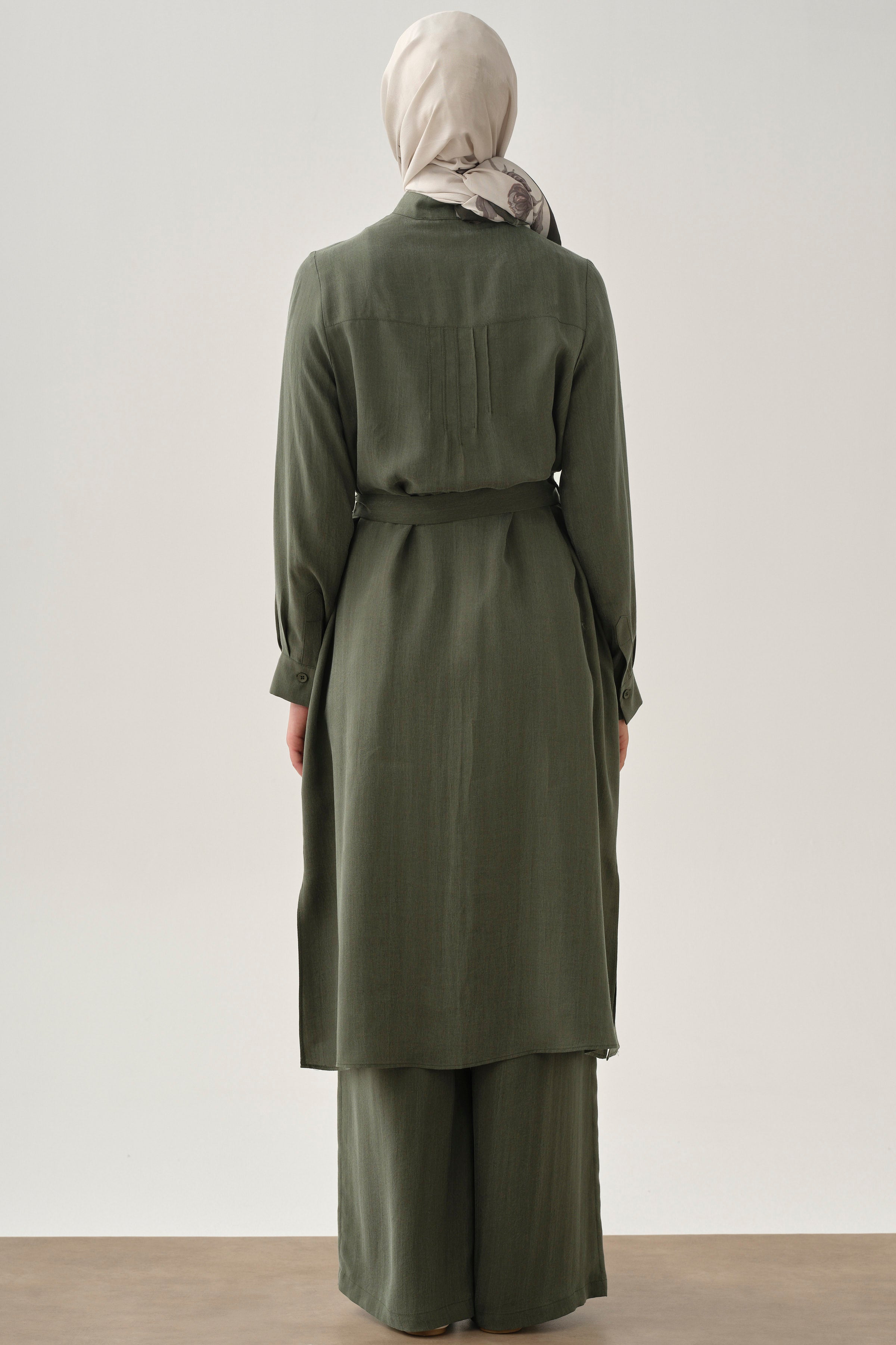 Nervür Detaylı Uzun Tunik - Haki TUGBA