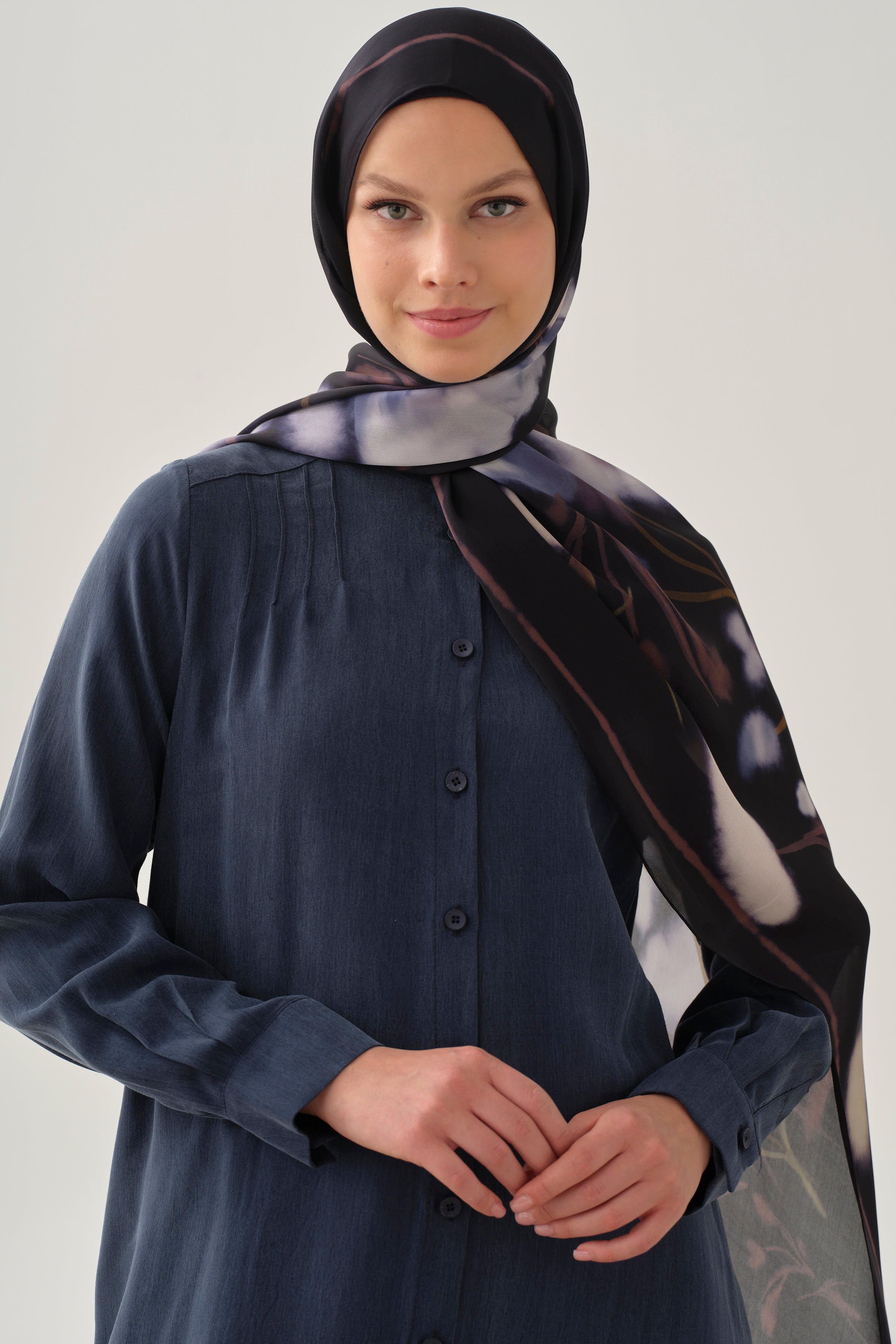 Nervür Detaylı Uzun Tunik - Lacivert TUGBA