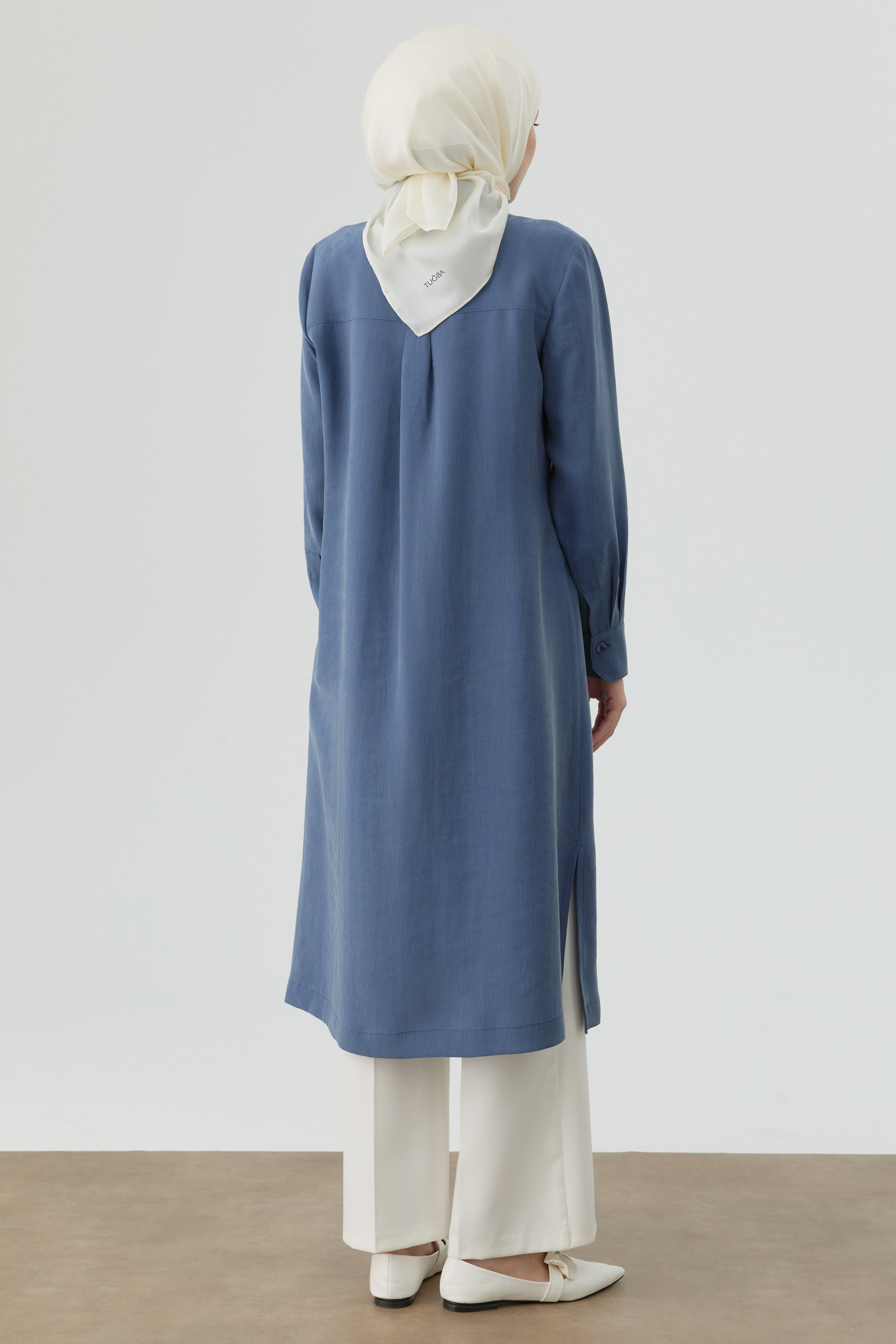 Nervür Kesikli Uzun Tunik - İndigo TUGBA
