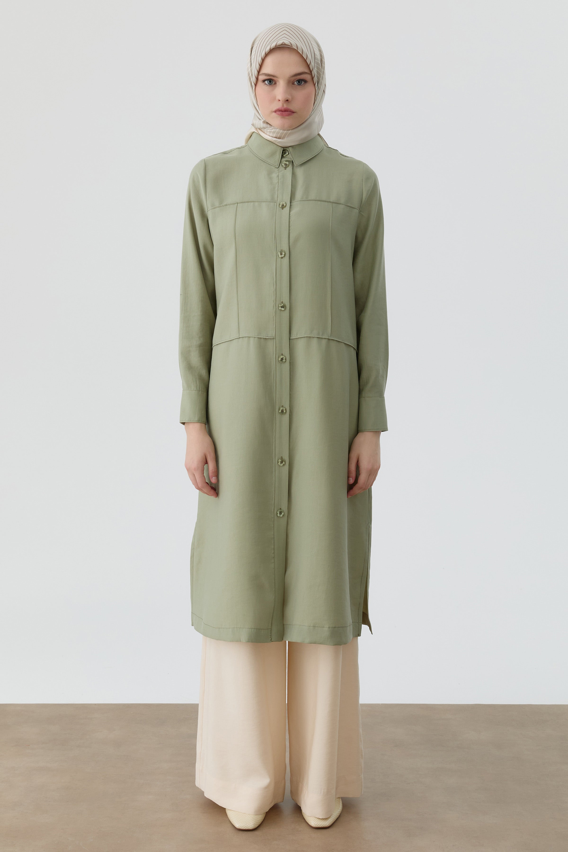 Nervür Kesikli Uzun Tunik - Mint TUGBA